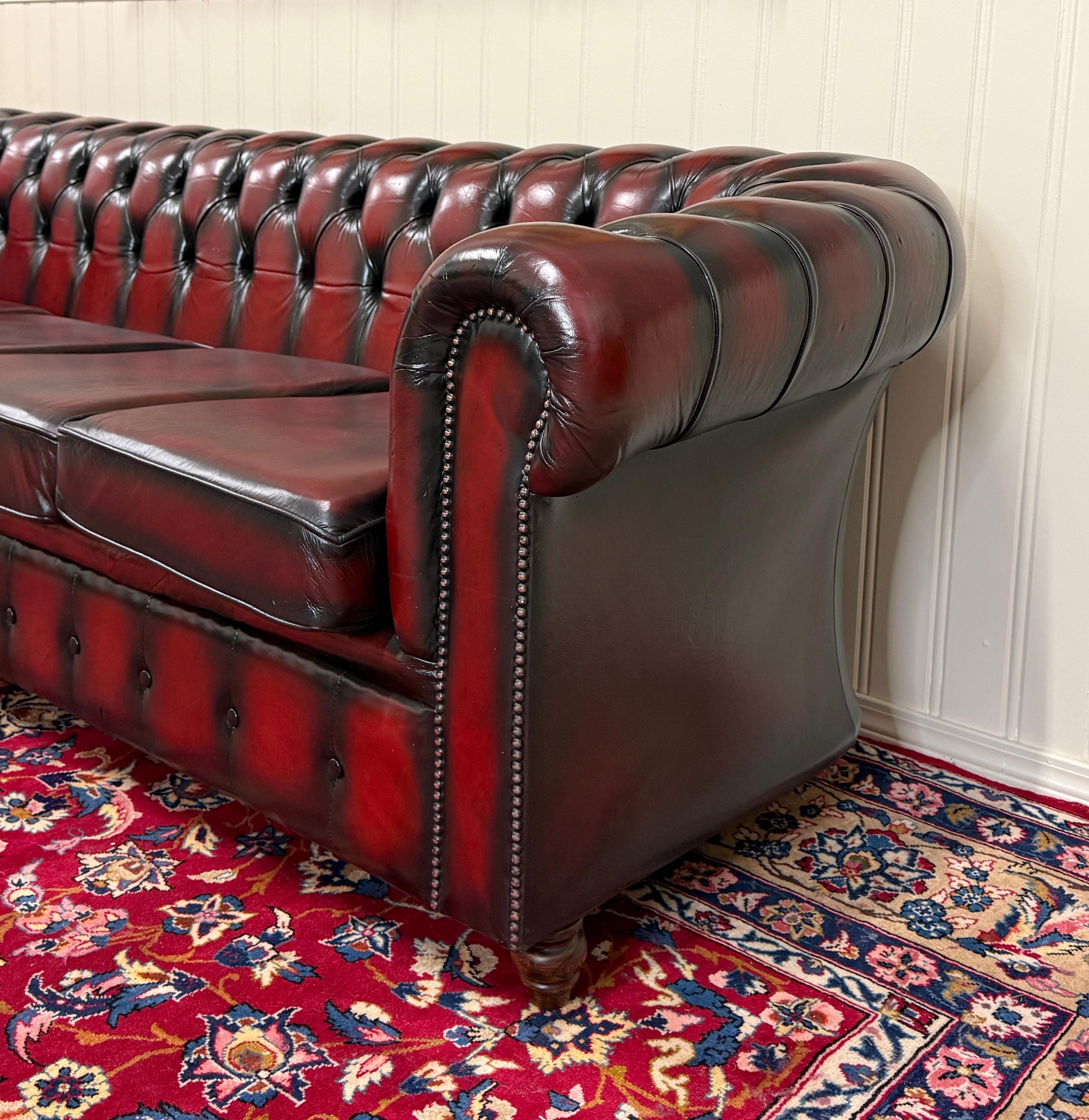 Vintage English Chesterfield Leather Tufted Sofa Oxblood Red Mid ...