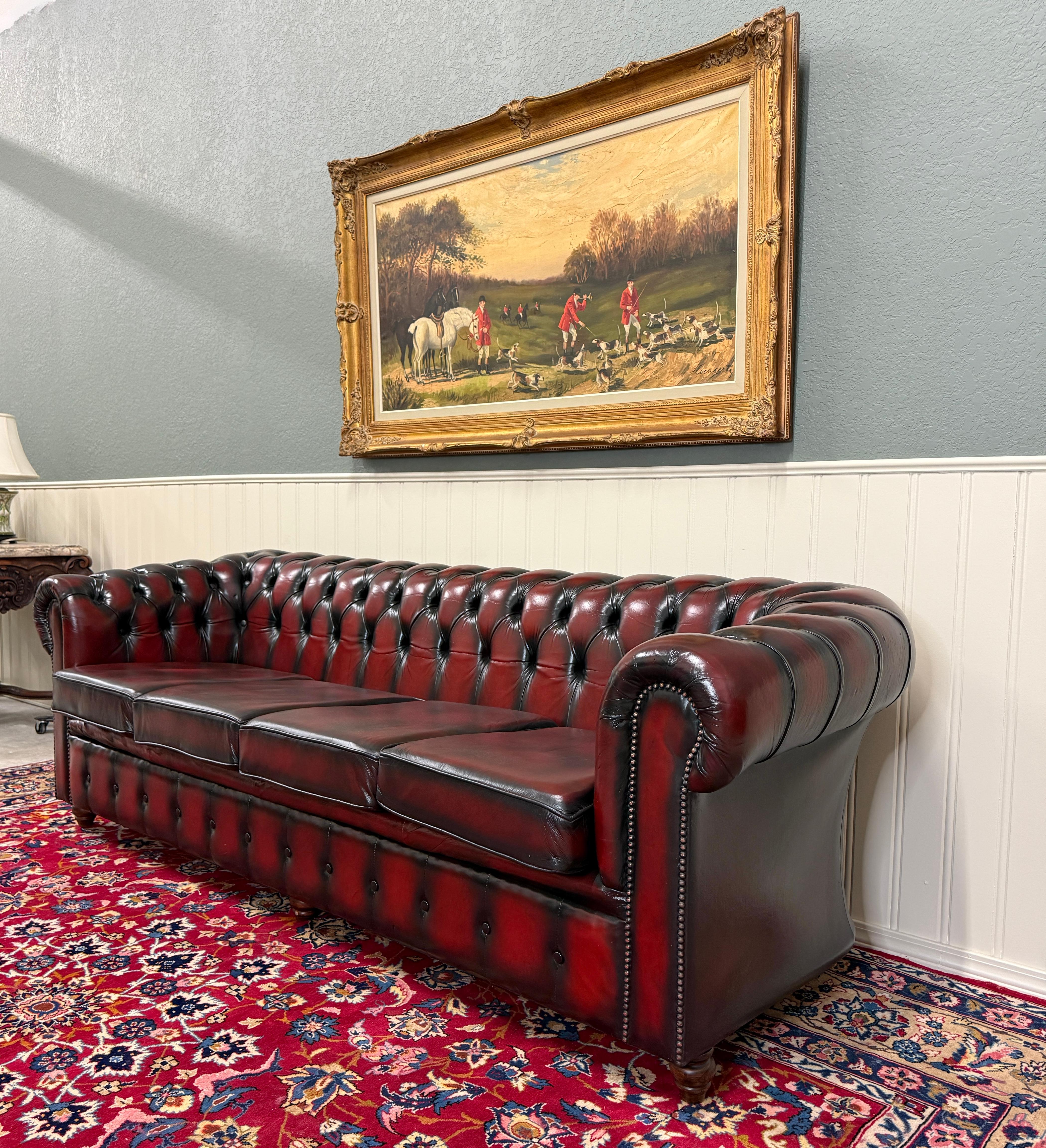 Vintage English Chesterfield Leather Tufted Sofa Oxblood Red Mid ...