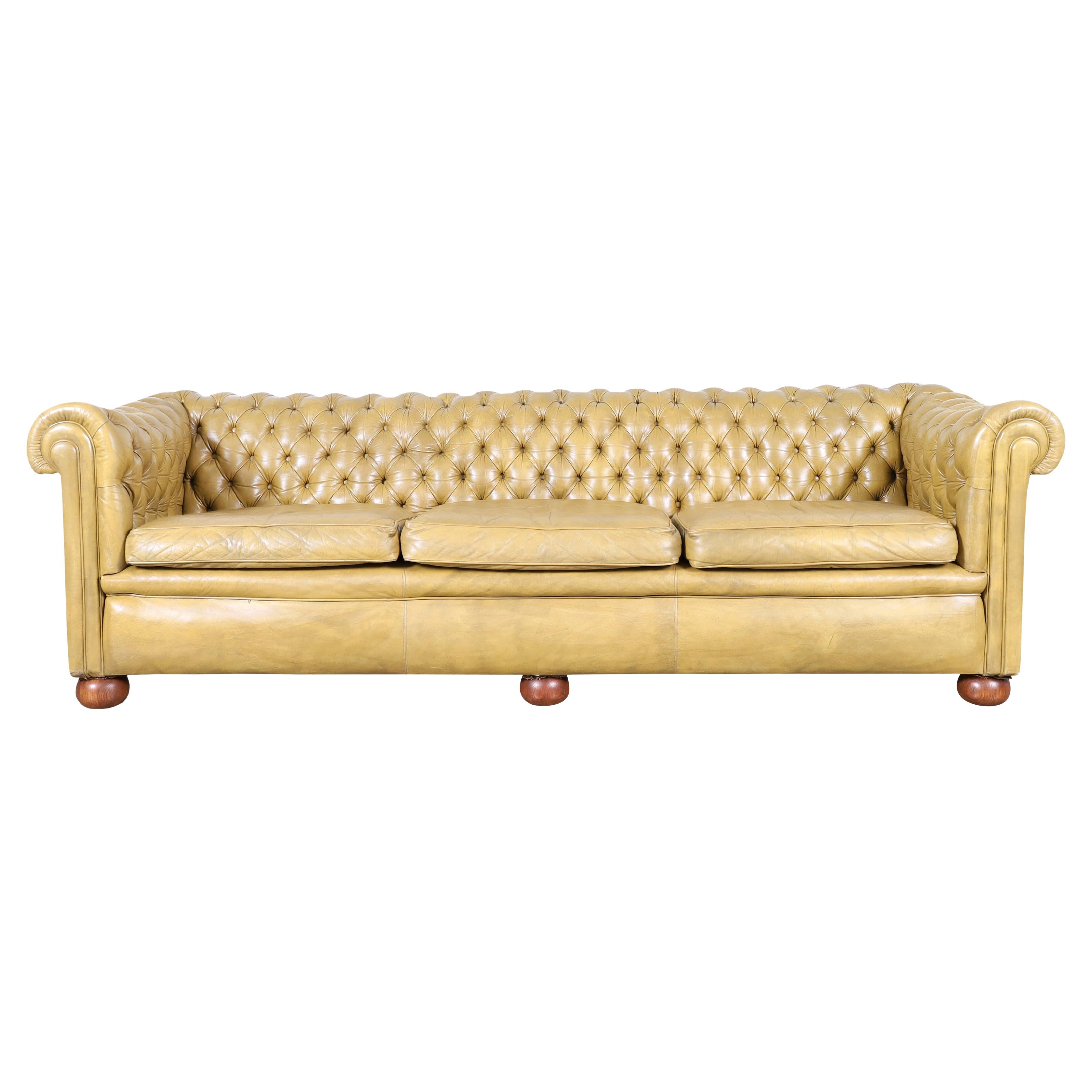 Vintage English Chesterfield Sofa in Original Golden Tan Leather, 1950s