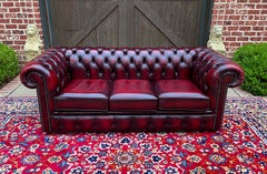 Vintage English Chesterfield Sofa Leather Tufted 3-Seat Sofa Oxblood Red