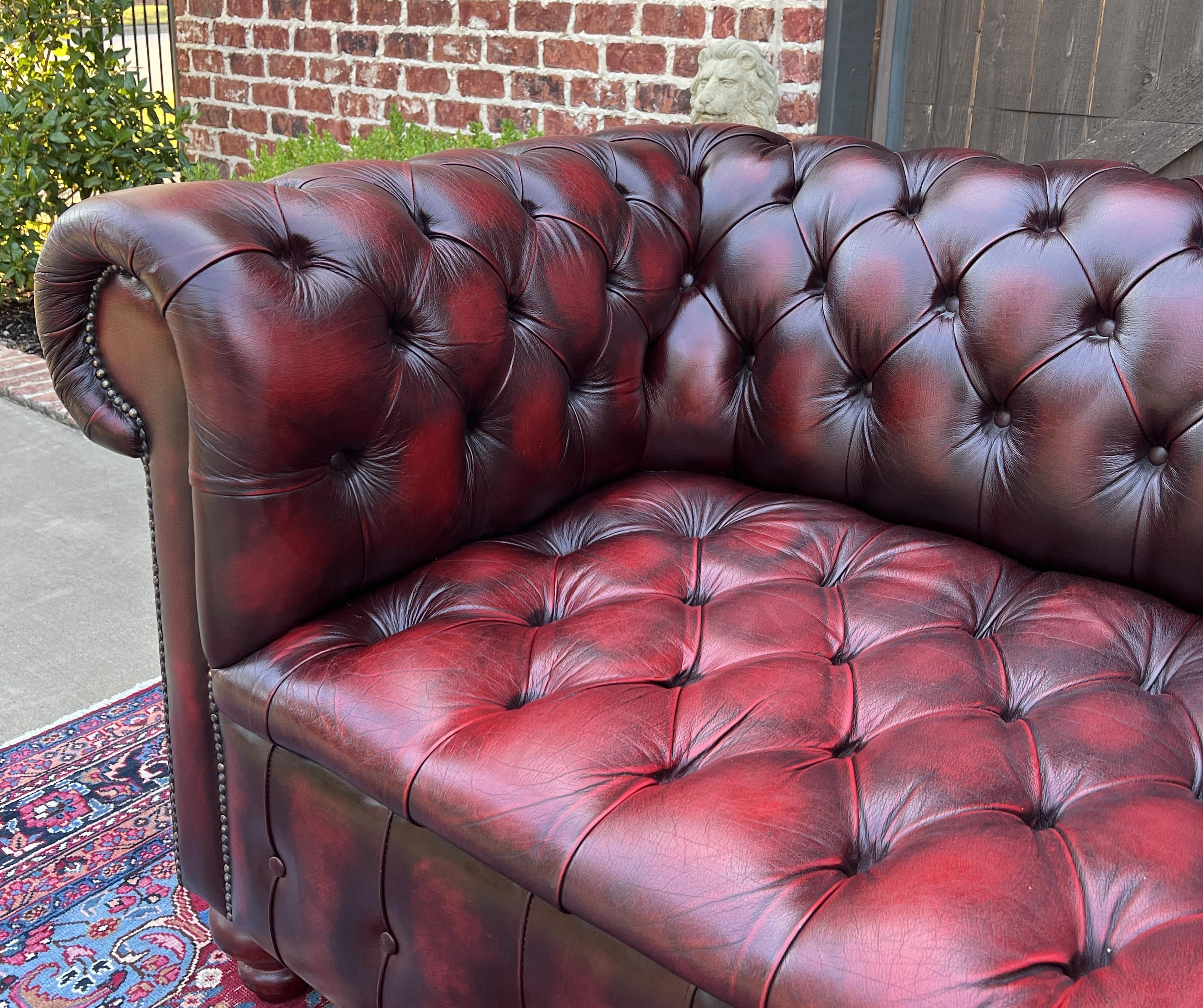 Vintage English Chesterfield Sofa Leather Tufted Seat Oxblood Red Mid-Century #1 11