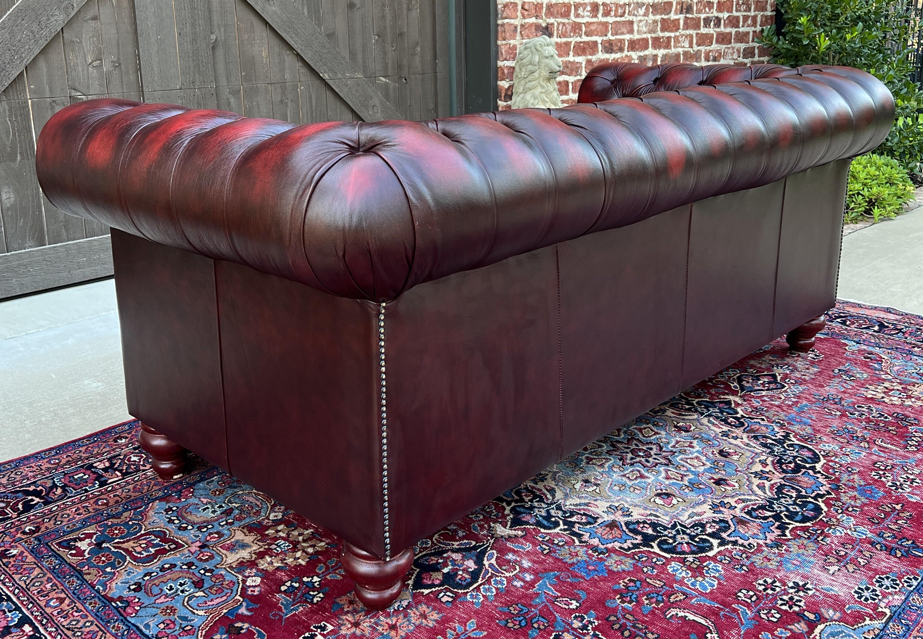 Vintage English Chesterfield Sofa Leather Tufted Seat Oxblood Red Mid-Century #1 12
