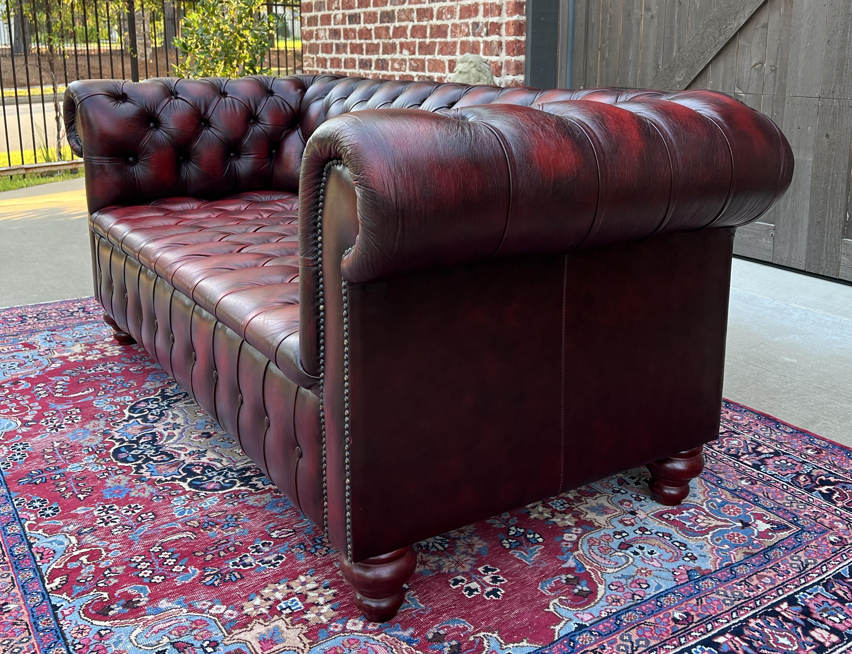 Vintage English Chesterfield Sofa Leather Tufted Seat Oxblood Red Mid-Century #1 In Good Condition In Tyler, TX