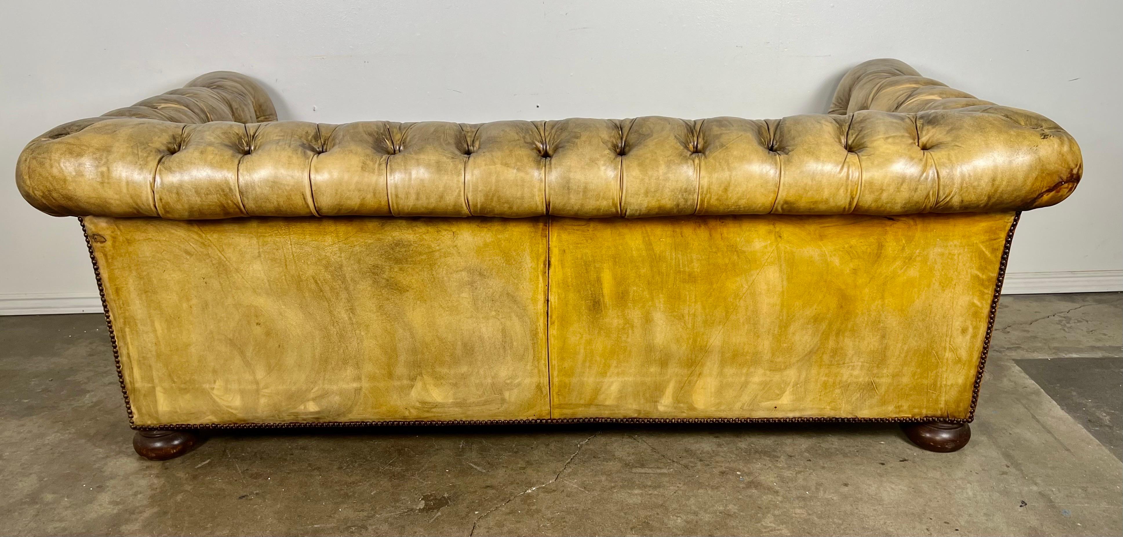 Vintage English Chesterfield Style Leather Tufted Sofa C. 1920's For Sale 11