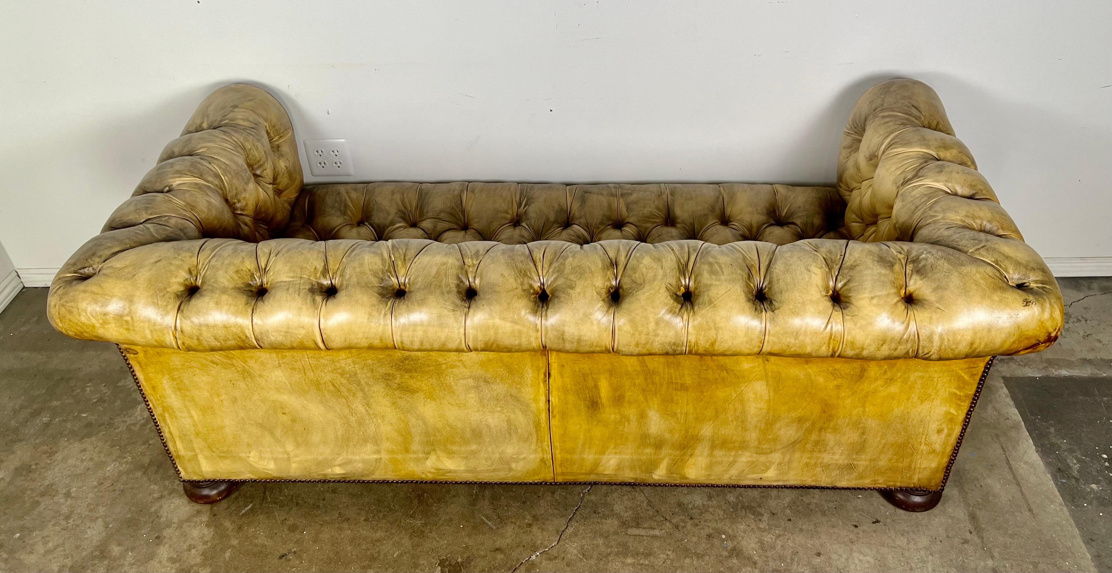 Vintage English Chesterfield Style Leather Tufted Sofa C. 1920's For Sale 12