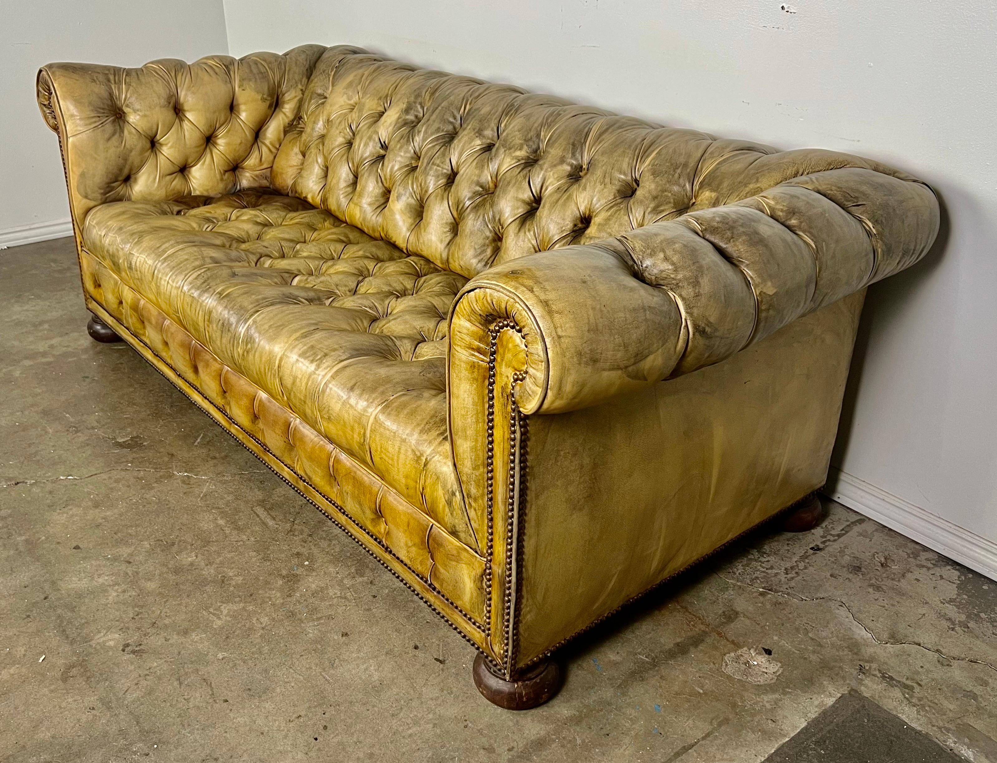 Vintage English Chesterfield Style Leather Tufted Sofa C. 1920's For Sale 3