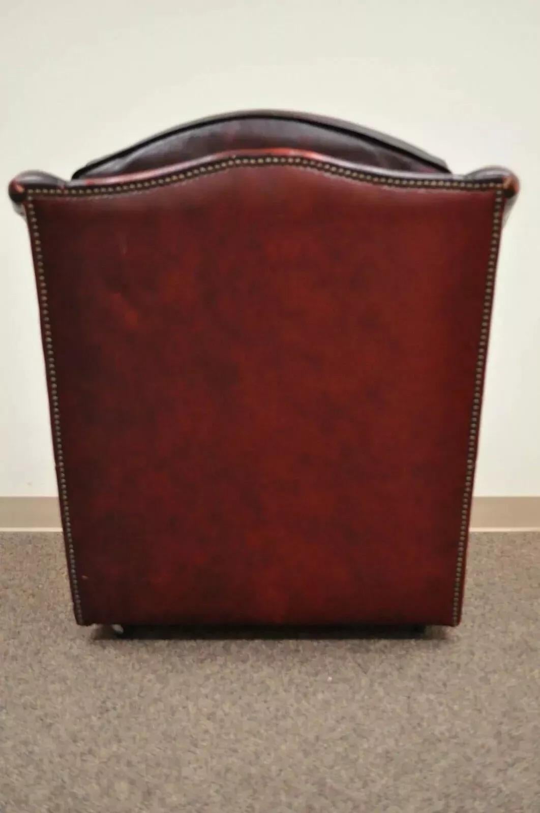 Vintage English Chesterfield Style Rolled Arm Red Leather Club Lounge Chair For Sale 2