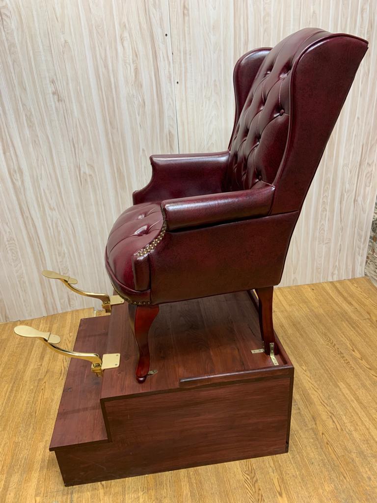 Vintage English Chesterfield Style Tufted Leather Chair on a Shoe Shine Stand 1