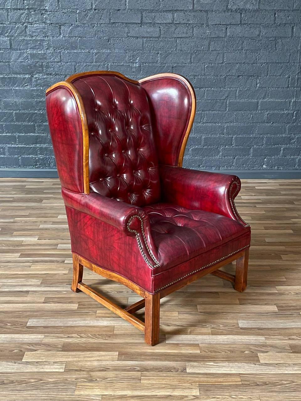 Americano Sedia Chesterfield inglese d'epoca, con rivestimento in sangue di bue in vendita
