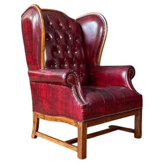 Vintage English Chesterfield Style Tufted Oxblood Wingback Chair