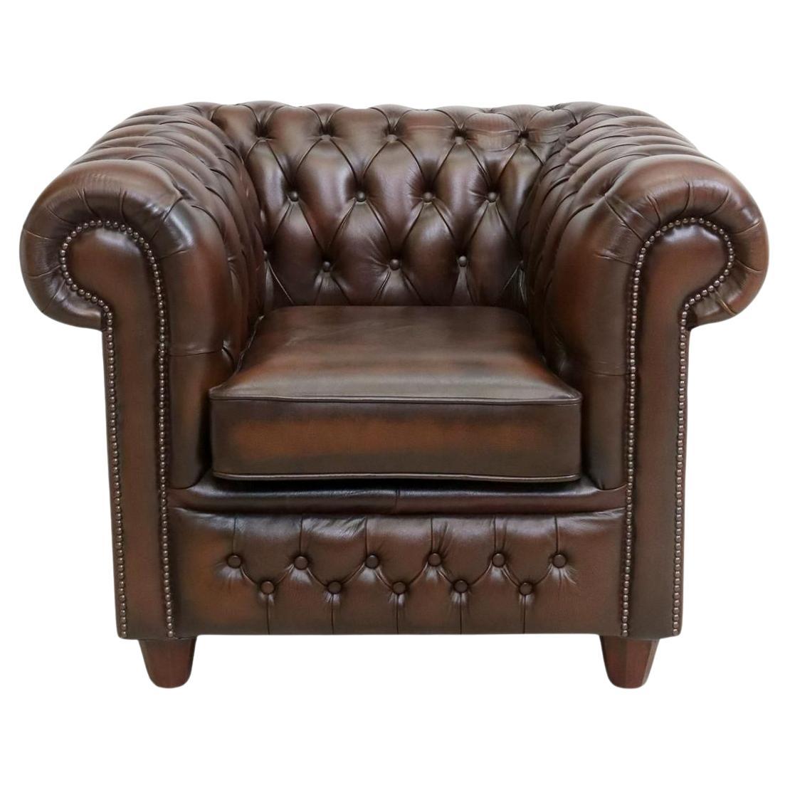 Vintage English Chesterfield Tufted Leather Club Chair For Sale