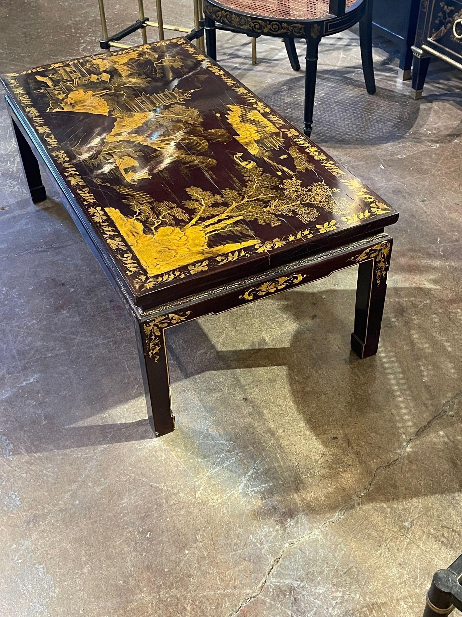 Vintage English Chinoiserie Decorated Coffee Table For Sale 1