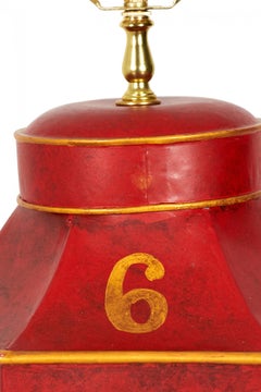 Vintage English Chinoiserie Hexagonal Hand-Painted Tole Tea Caddy Table Lamp