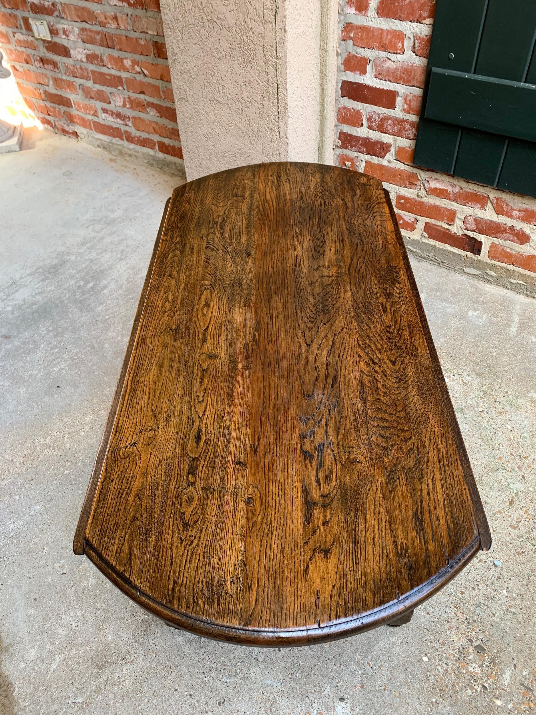 Vintage English Coffee Table Slender Drop-Leaf Jacobean Wake Table Style Oval 10
