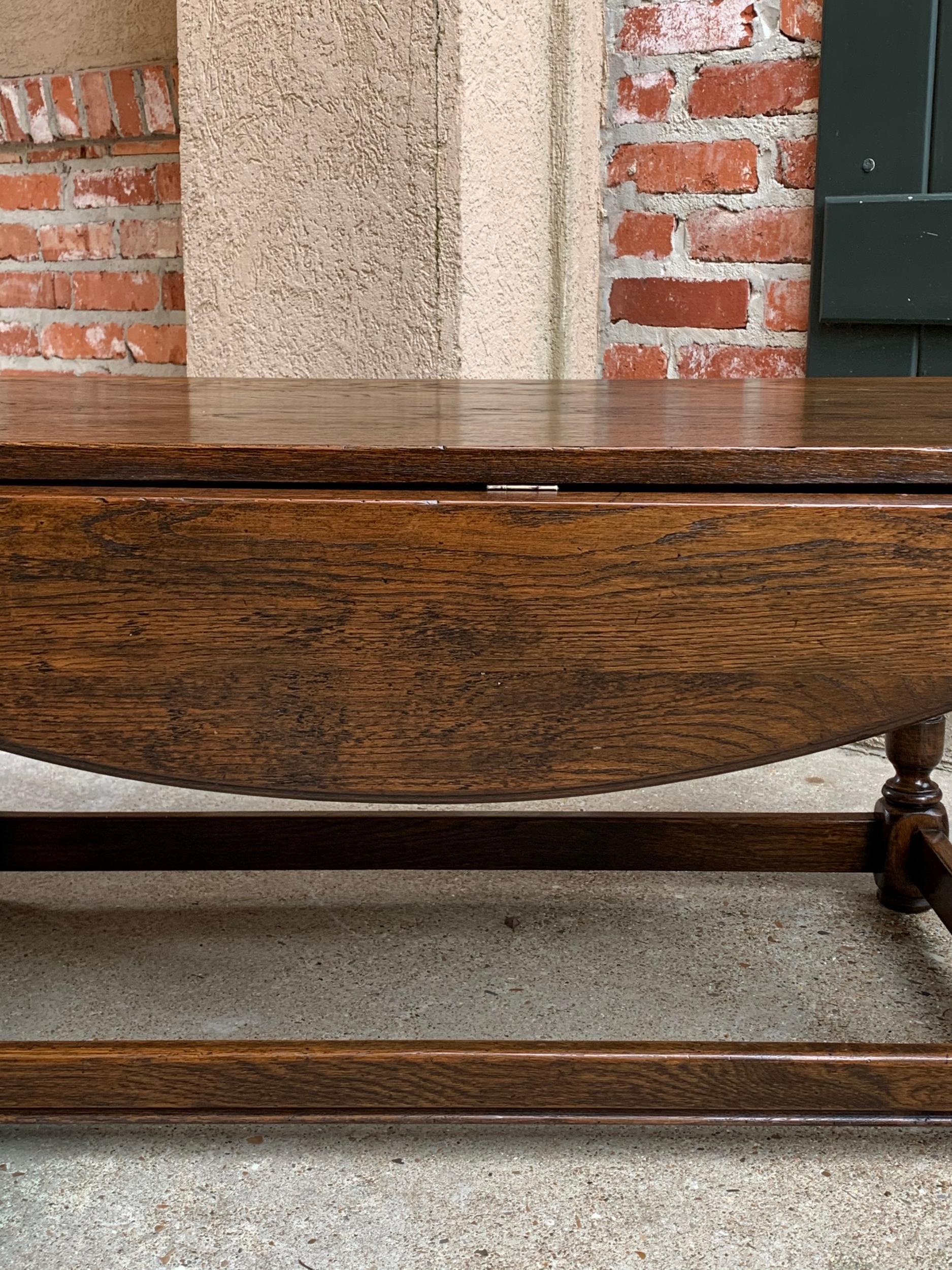 Vintage English Coffee Table Slender Drop-Leaf Jacobean Wake Table Style Oval 10