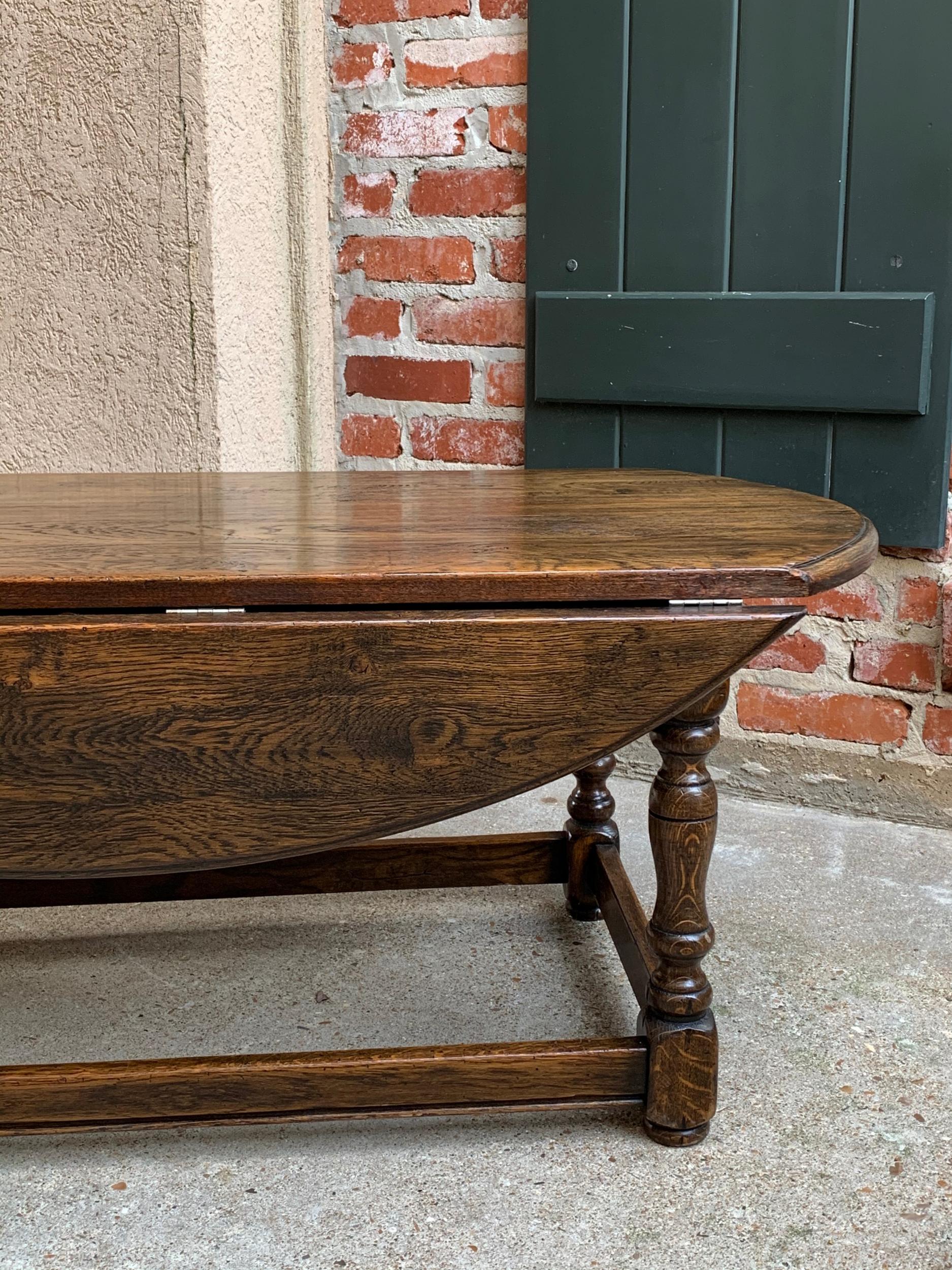 Vintage English Coffee Table Slender Drop-Leaf Jacobean Wake Table Style Oval 11