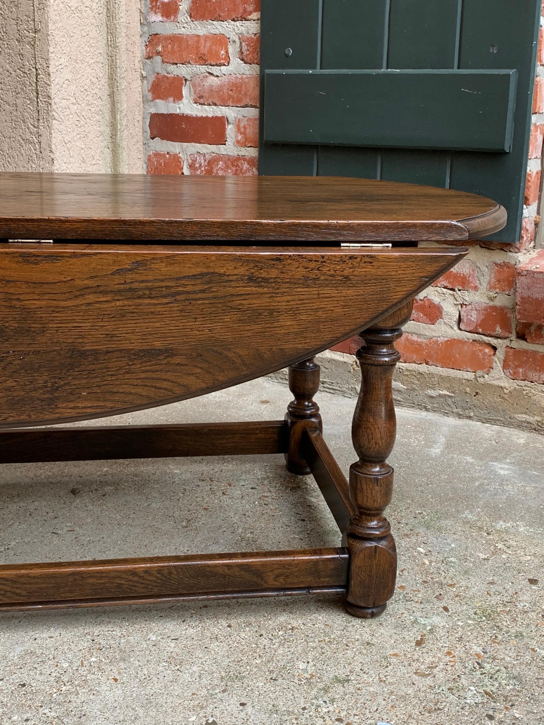 Vintage English Coffee Table Slender Drop-Leaf Jacobean Wake Table Style Oval 11