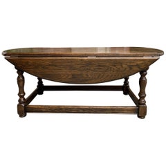 Retro English Coffee Table Slender Drop-Leaf Jacobean Wake Table Style Oval