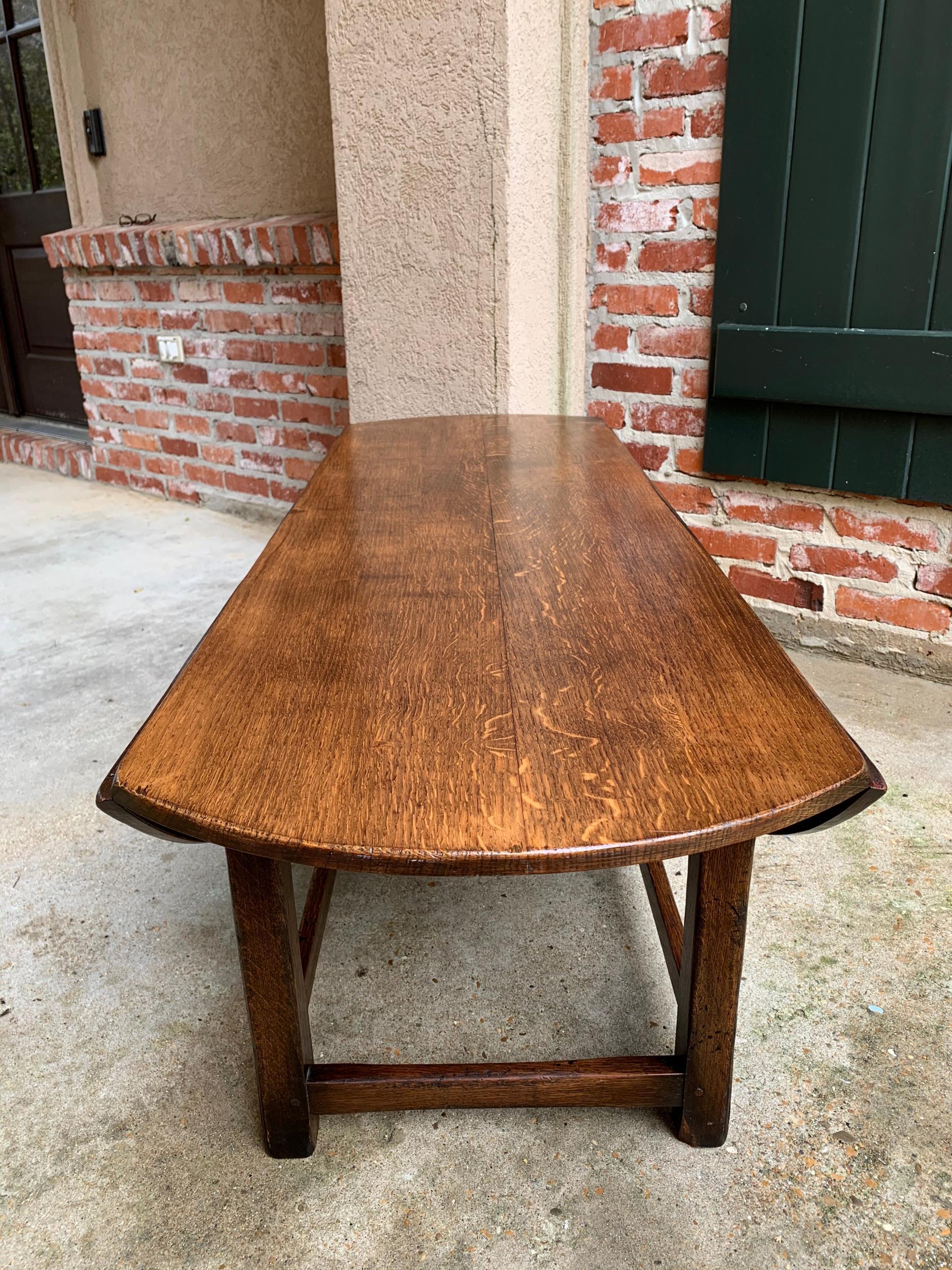 Oak Vintage English Coffee Table Slender Drop Leaf Wake Table Oval Mid Century