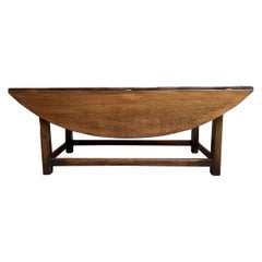 Retro English Coffee Table Slender Drop Leaf Wake Table Oval Mid Century
