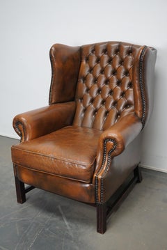 Vintage English Cognac Colored Leather Chesterfield Club Chair
