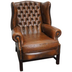 Vintage English Cognac Colored Leather Chesterfield Club Chair