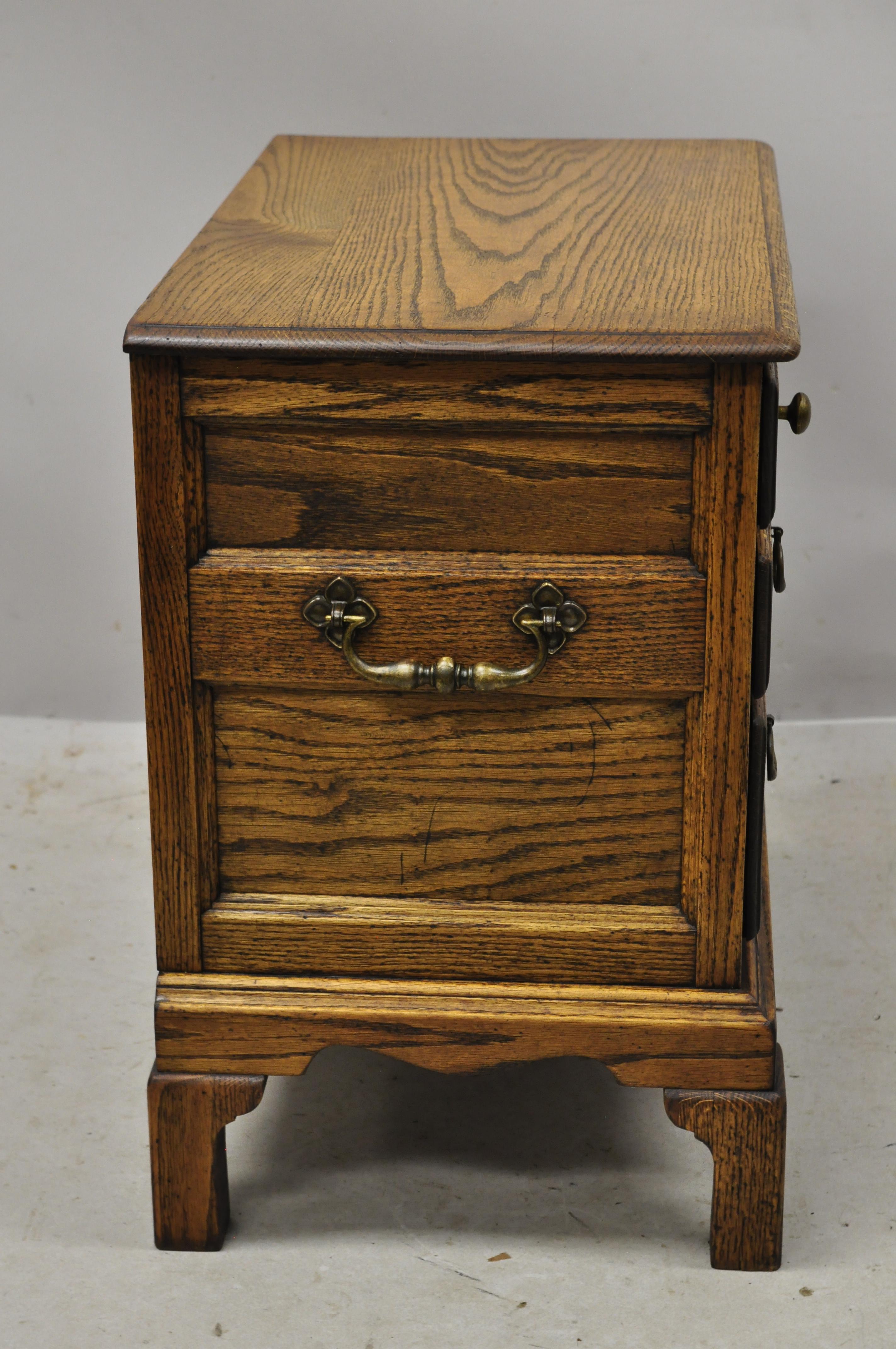 20th Century Vintage English Colonial Miniature Oak Wood Small Campaign Chest Side Table For Sale