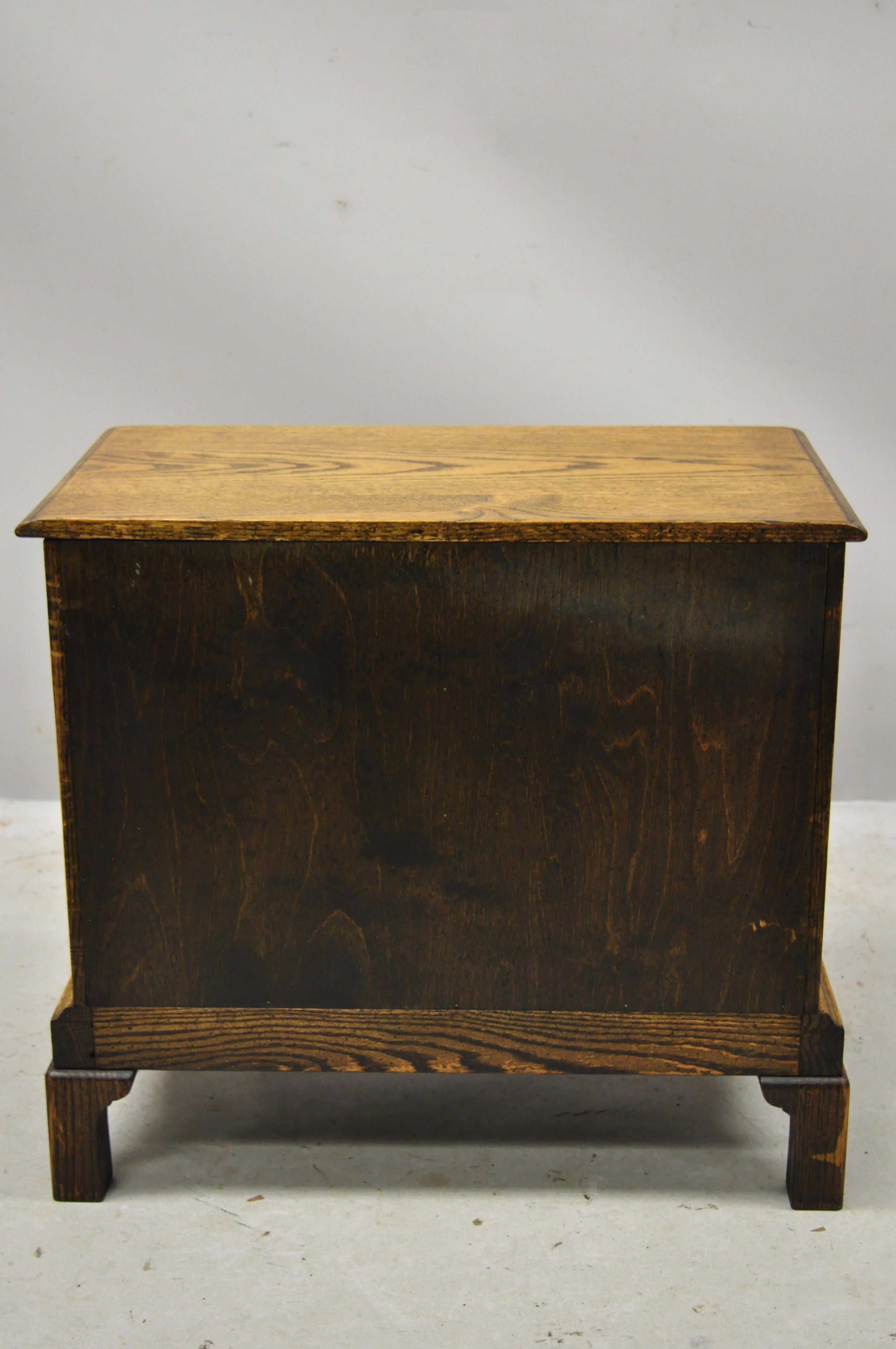 Brass Vintage English Colonial Miniature Oak Wood Small Campaign Chest Side Table For Sale