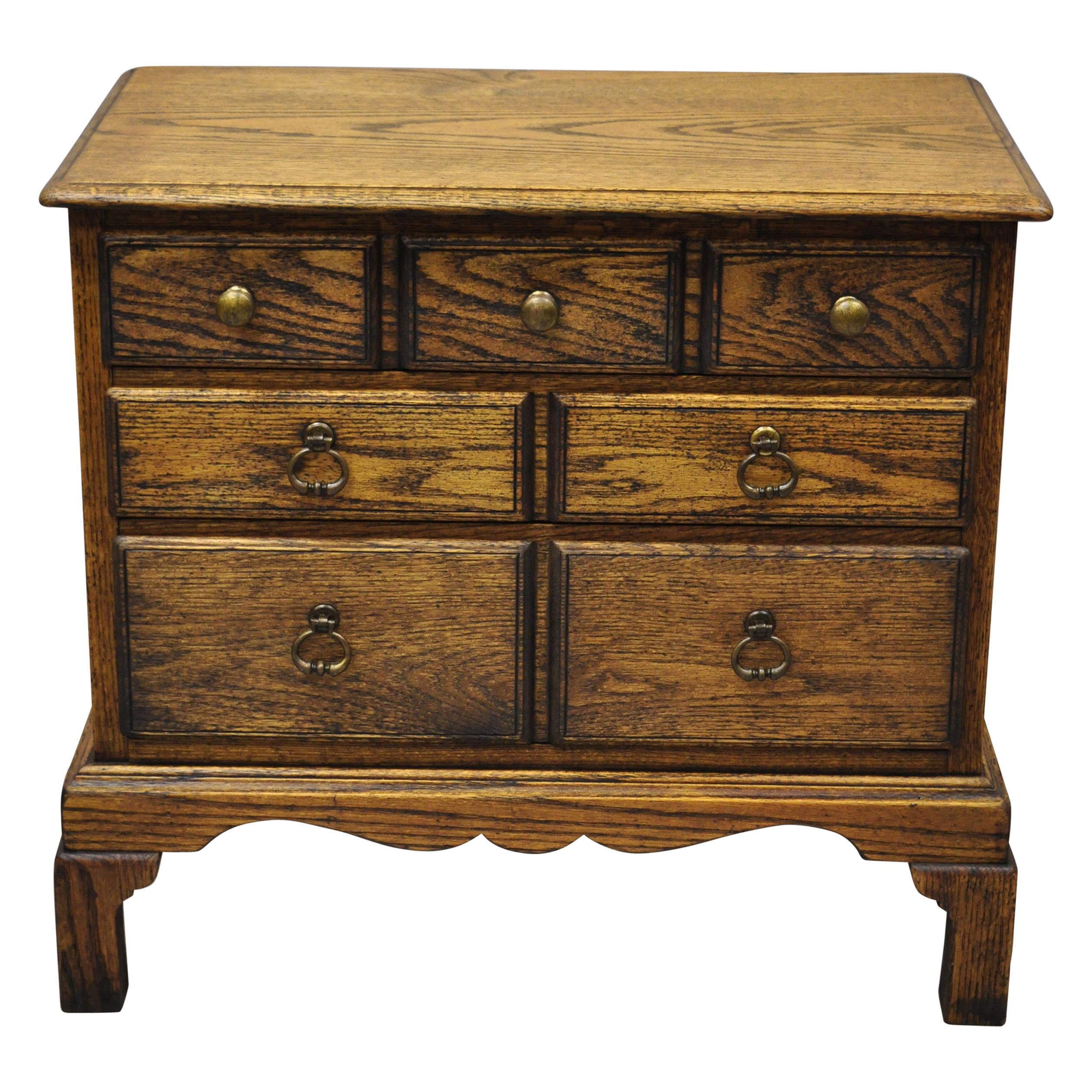 Vintage English Colonial Miniature Oak Wood Small Campaign Chest Side Table For Sale