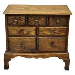 Vintage English Colonial Miniature Oak Wood Small Campaign Chest Side Table