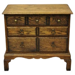 Vintage English Colonial Oak Wood Small Campaign Chest Nightstand Side Table