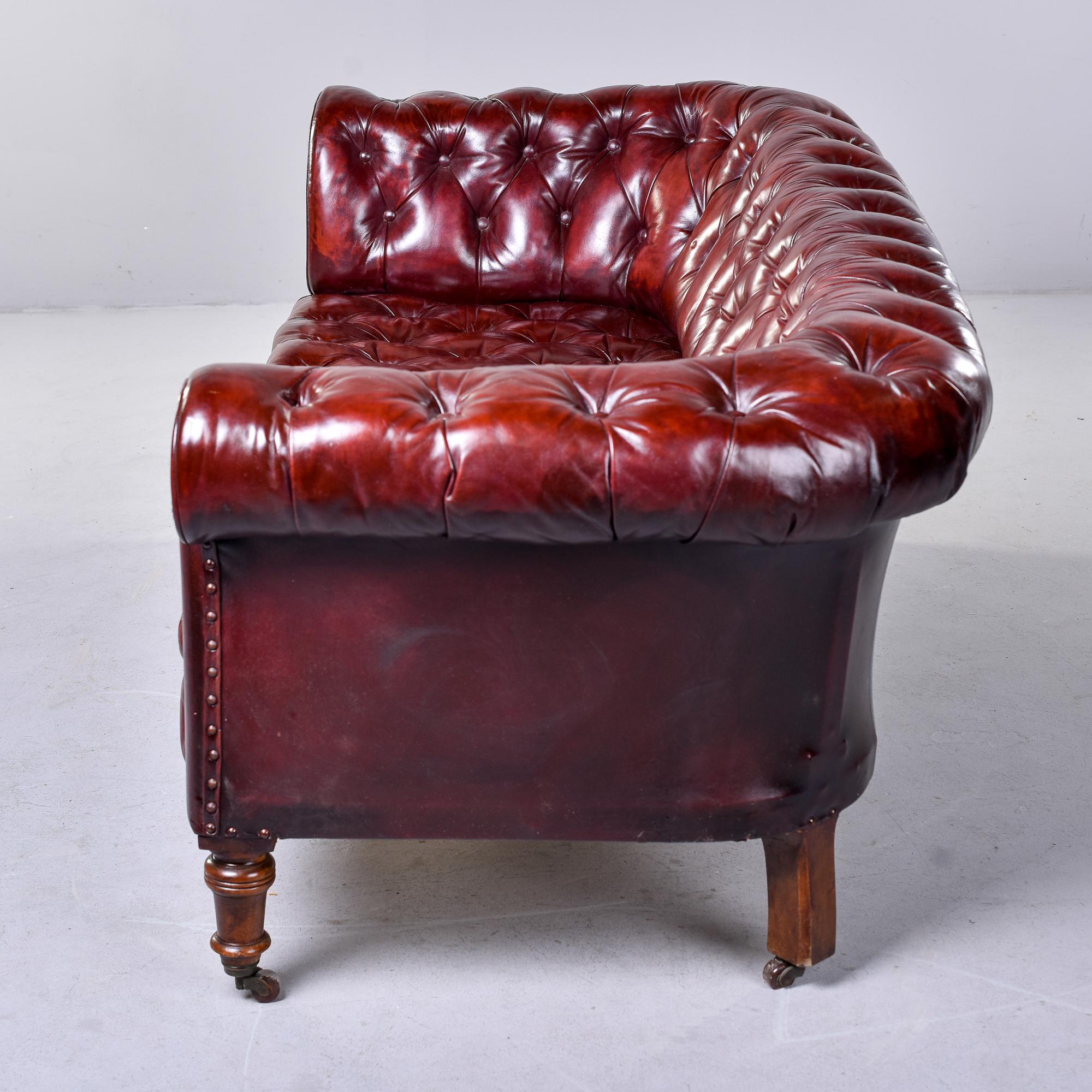 Vintage English Cordovan Leather Chesterfield Sofa 5