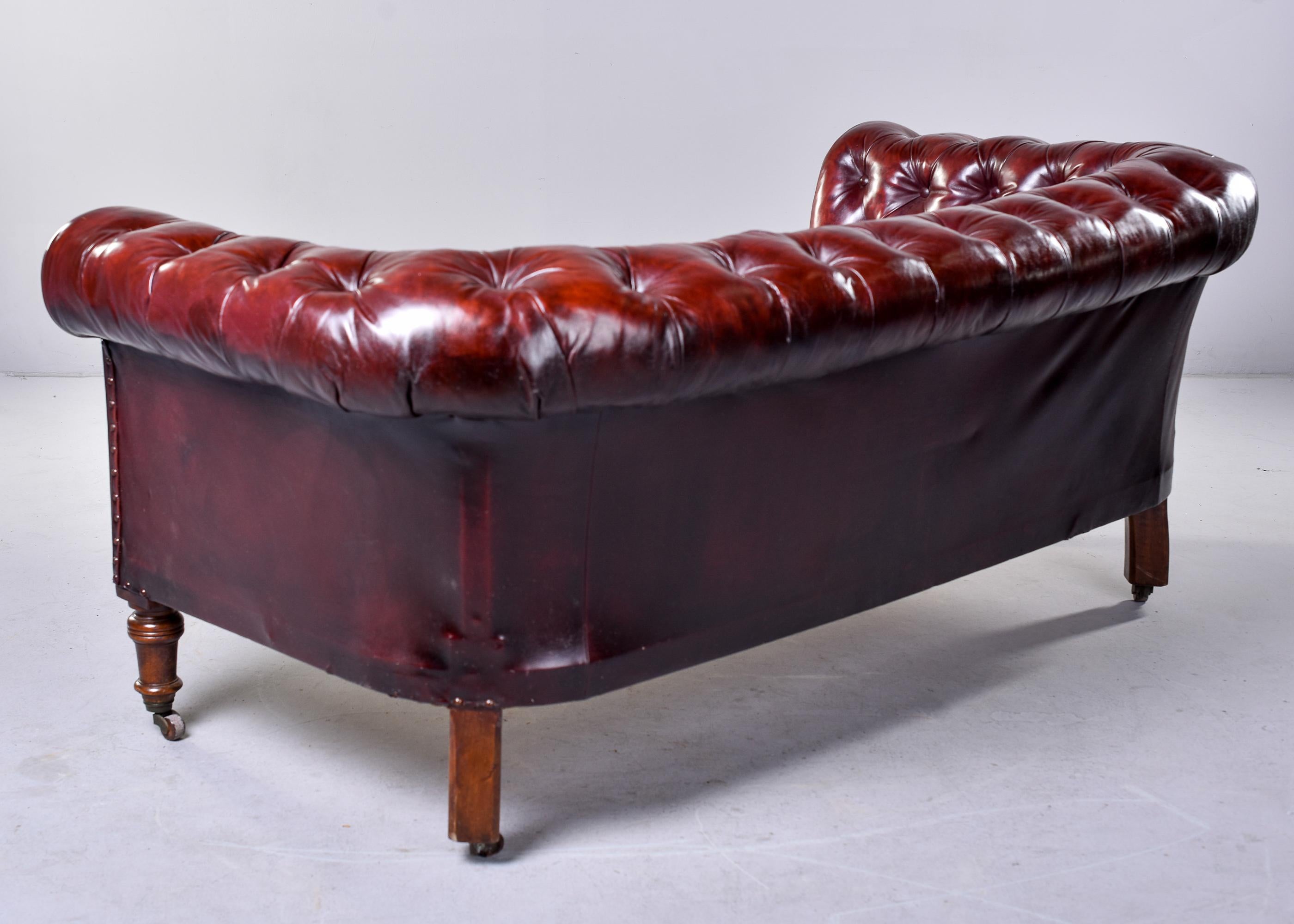 Vintage English Cordovan Leather Chesterfield Sofa 6