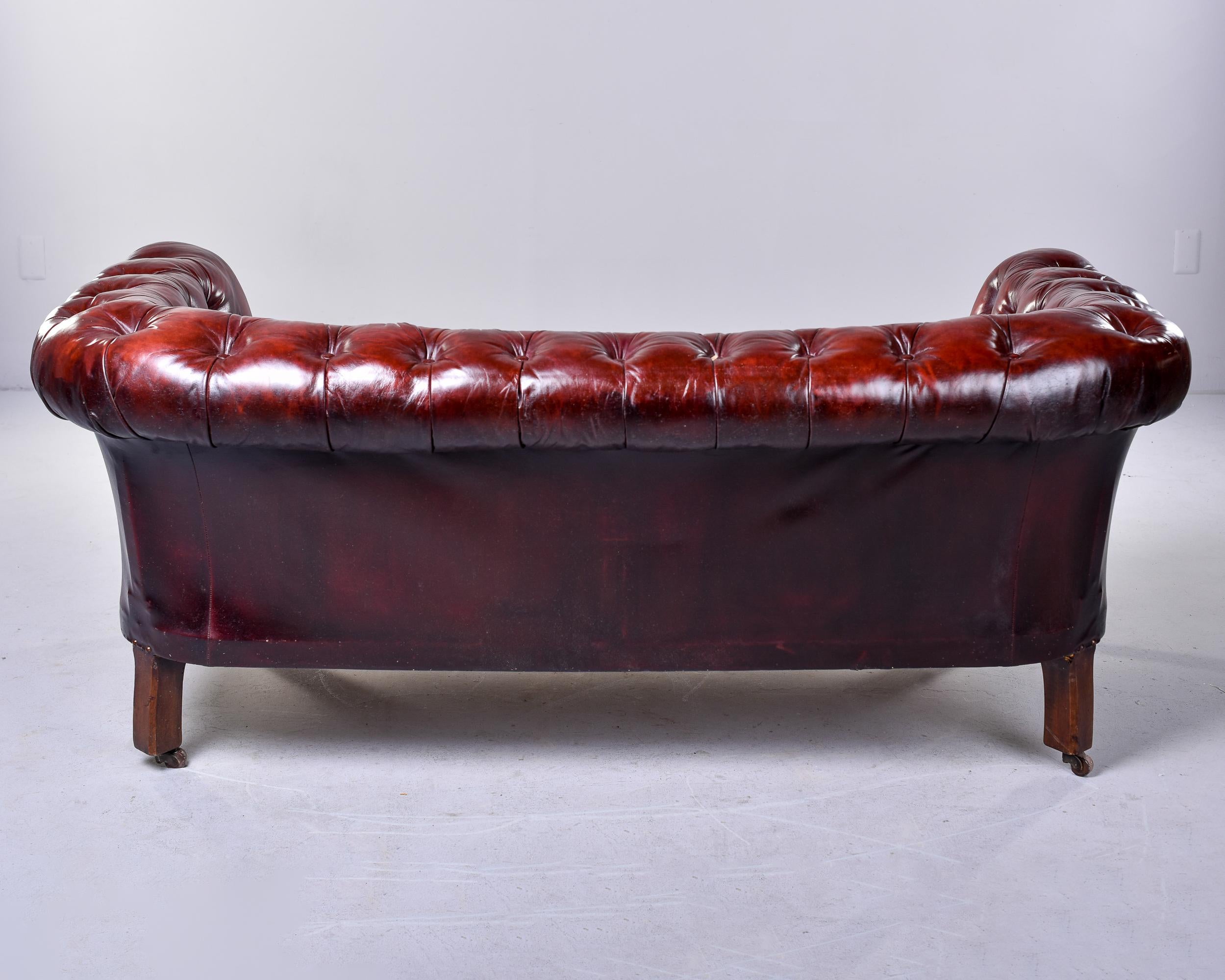 Vintage English Cordovan Leather Chesterfield Sofa 7