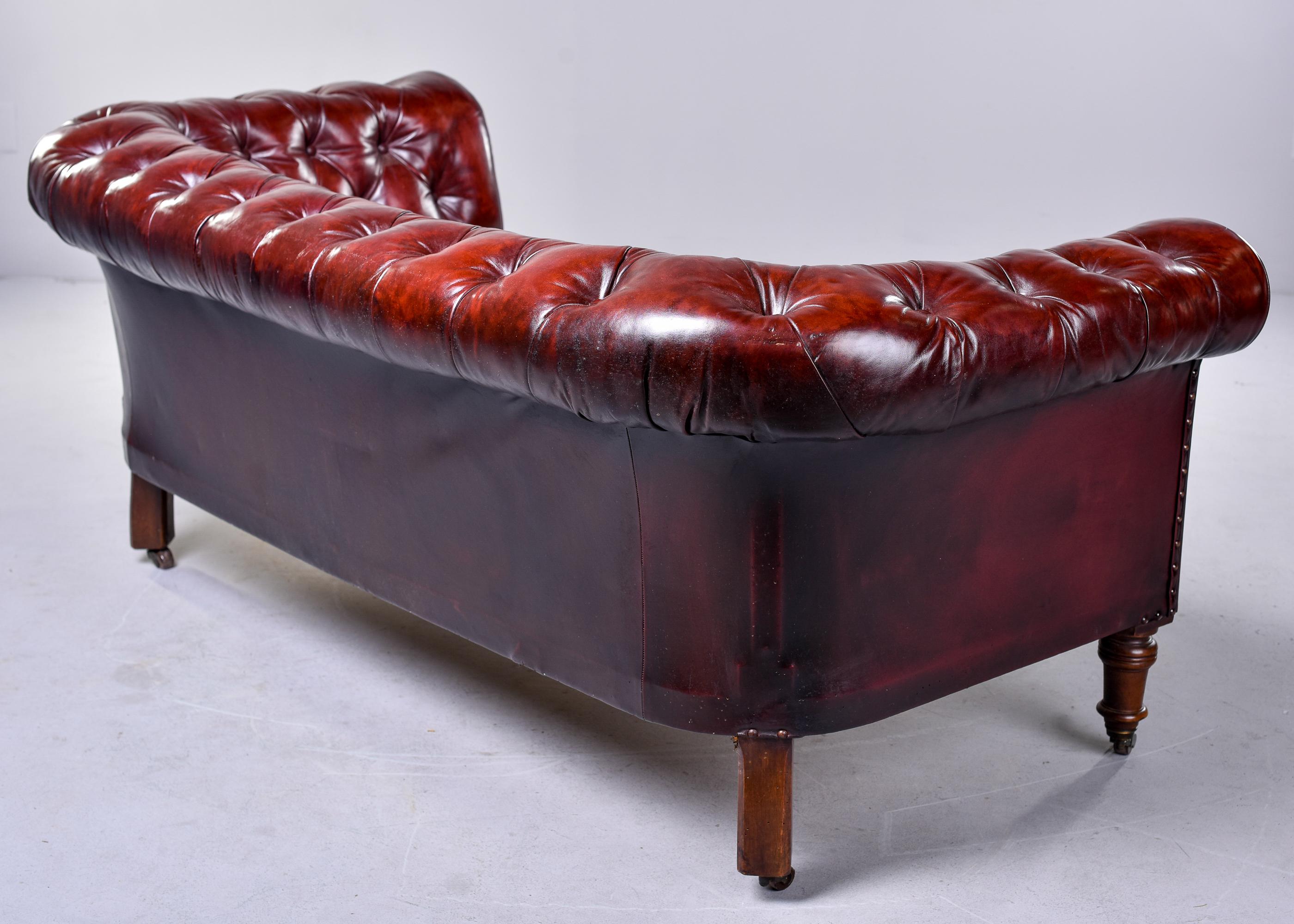 Vintage English Cordovan Leather Chesterfield Sofa 8