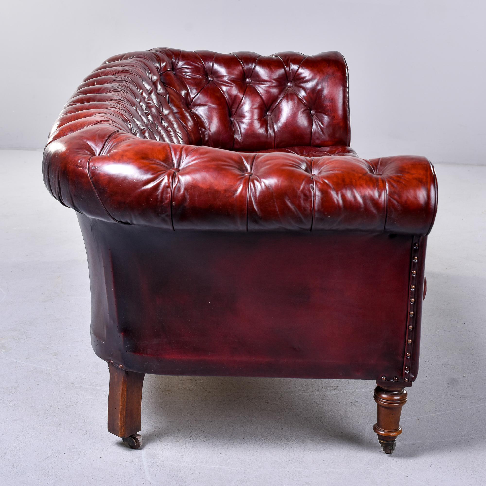 Vintage English Cordovan Leather Chesterfield Sofa 9