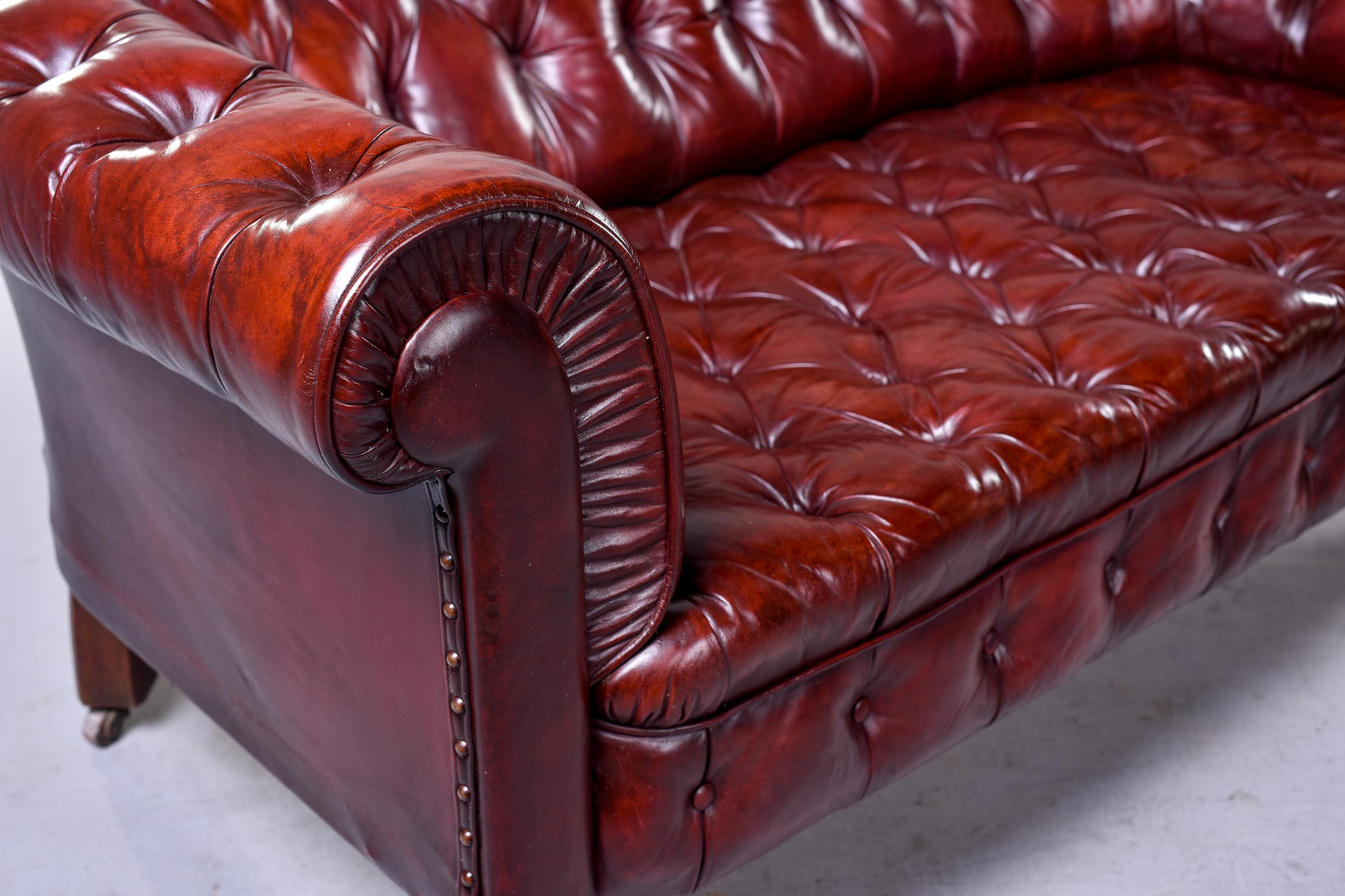 20th Century Vintage English Cordovan Leather Chesterfield Sofa