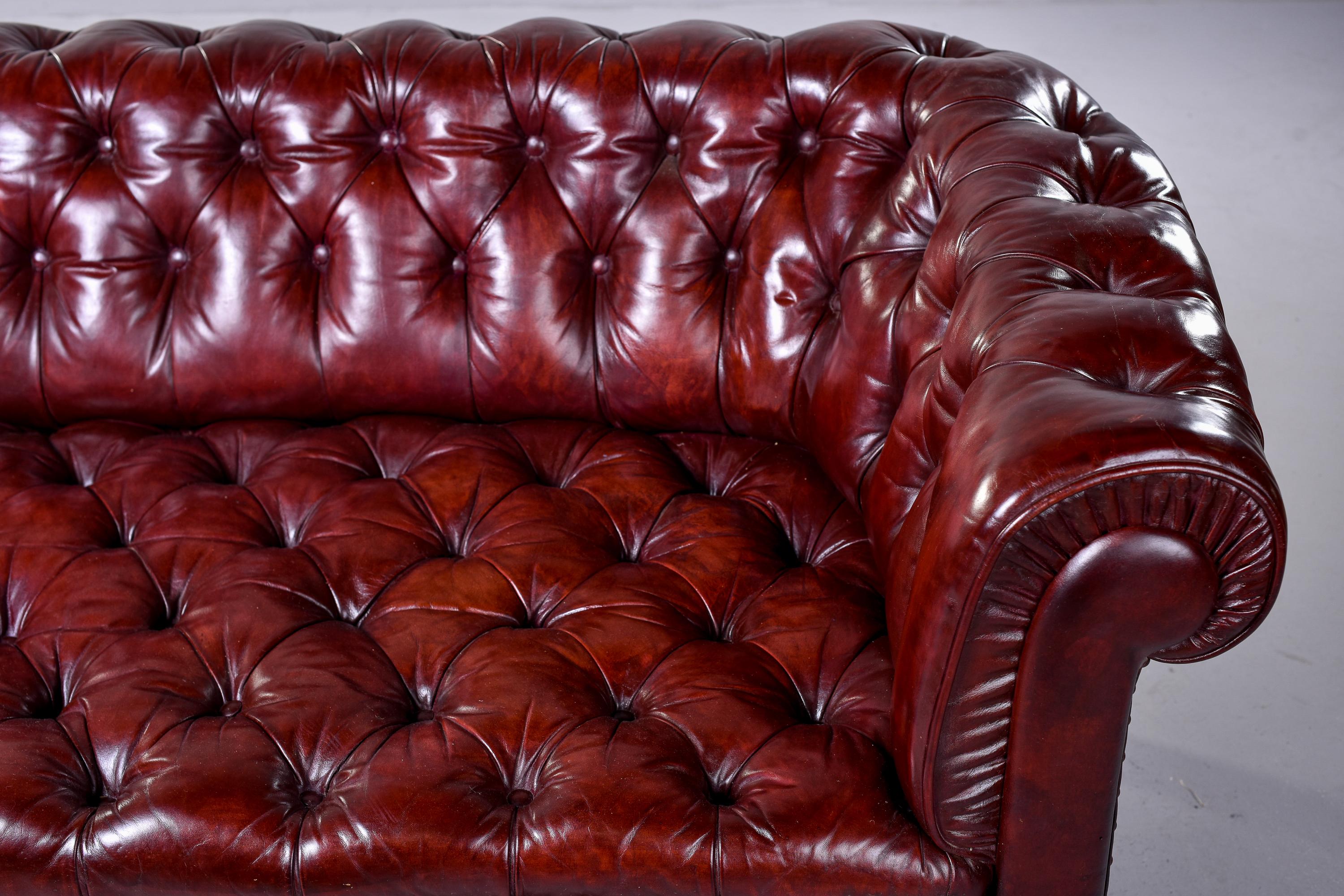 Vintage English Cordovan Leather Chesterfield Sofa 1