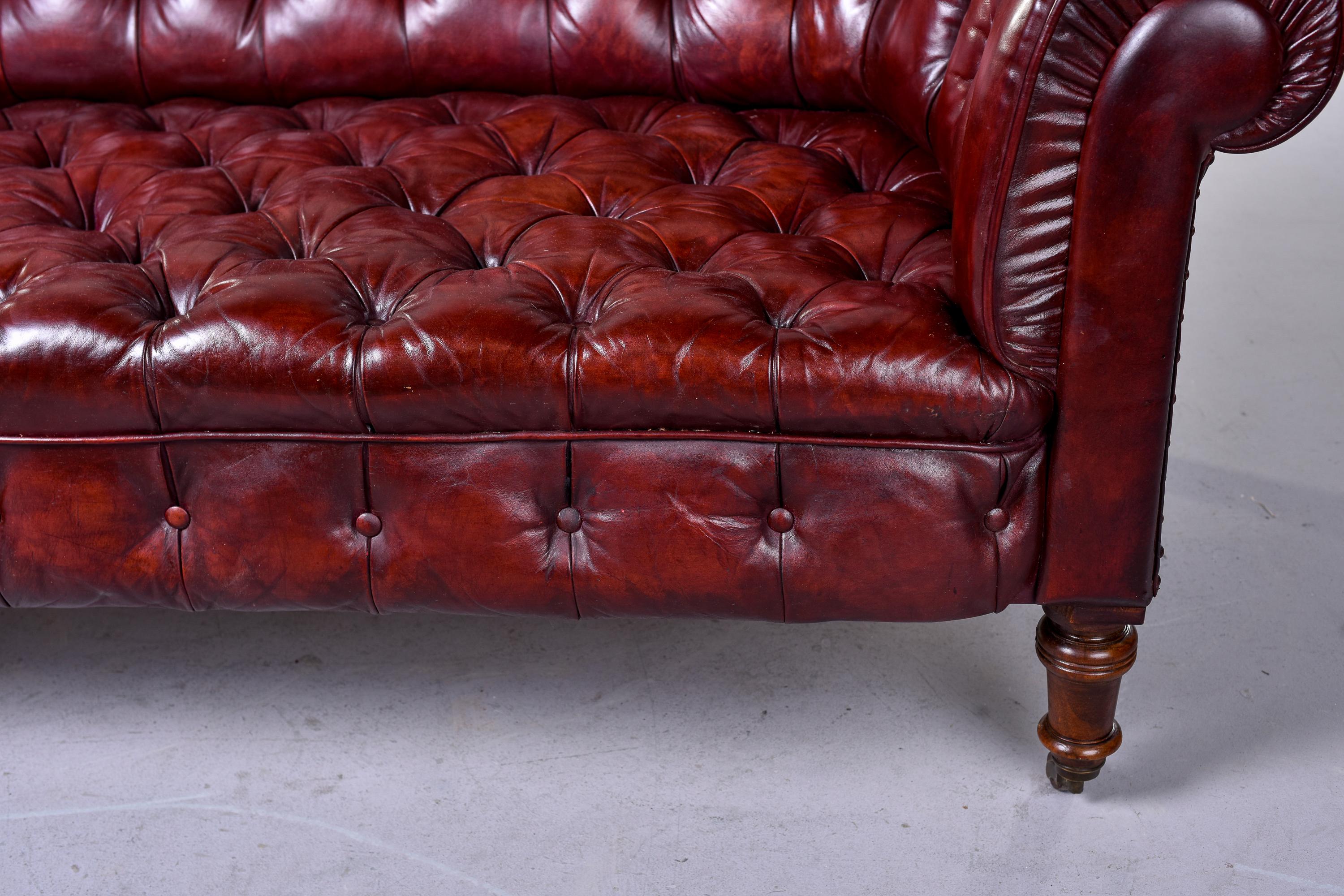 Vintage English Cordovan Leather Chesterfield Sofa 2