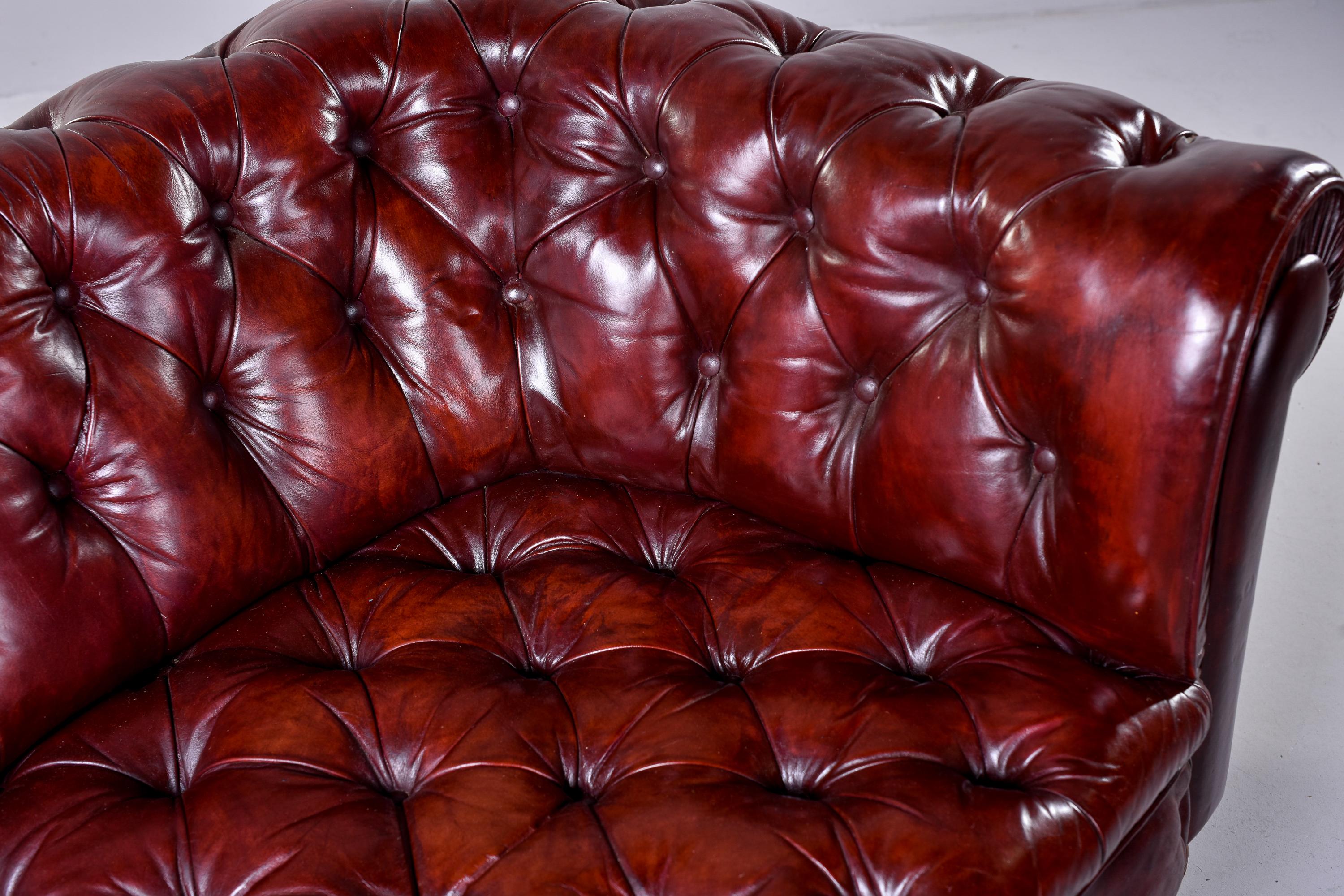 Vintage English Cordovan Leather Chesterfield Sofa 3
