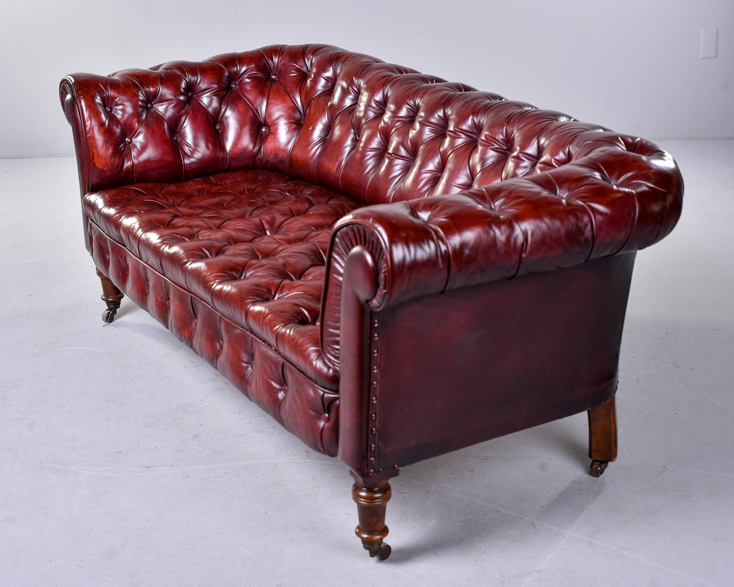 Vintage English Cordovan Leather Chesterfield Sofa 4