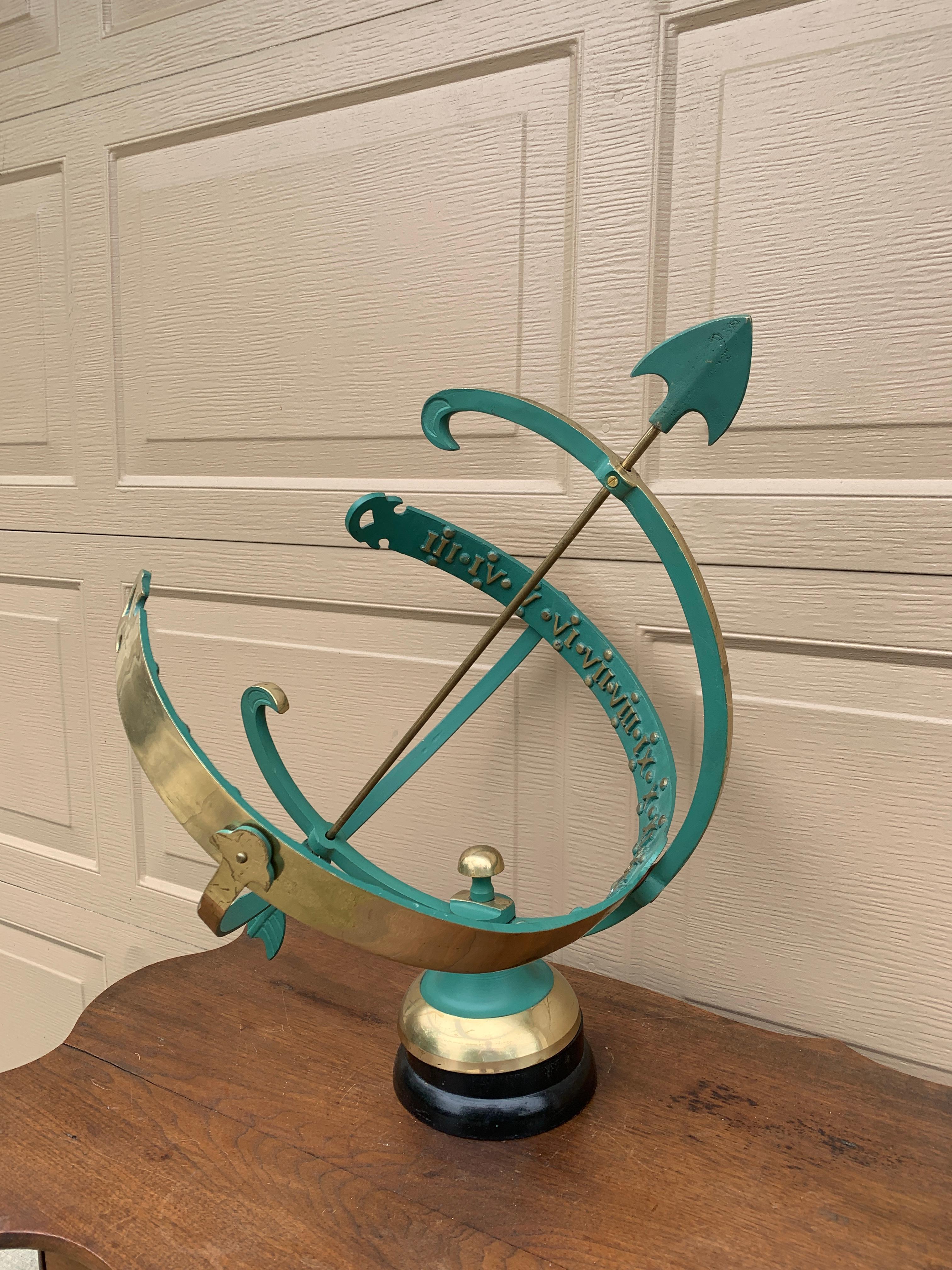 French Provincial Vintage English Country Brass and Copper Garden Armillary Sundial