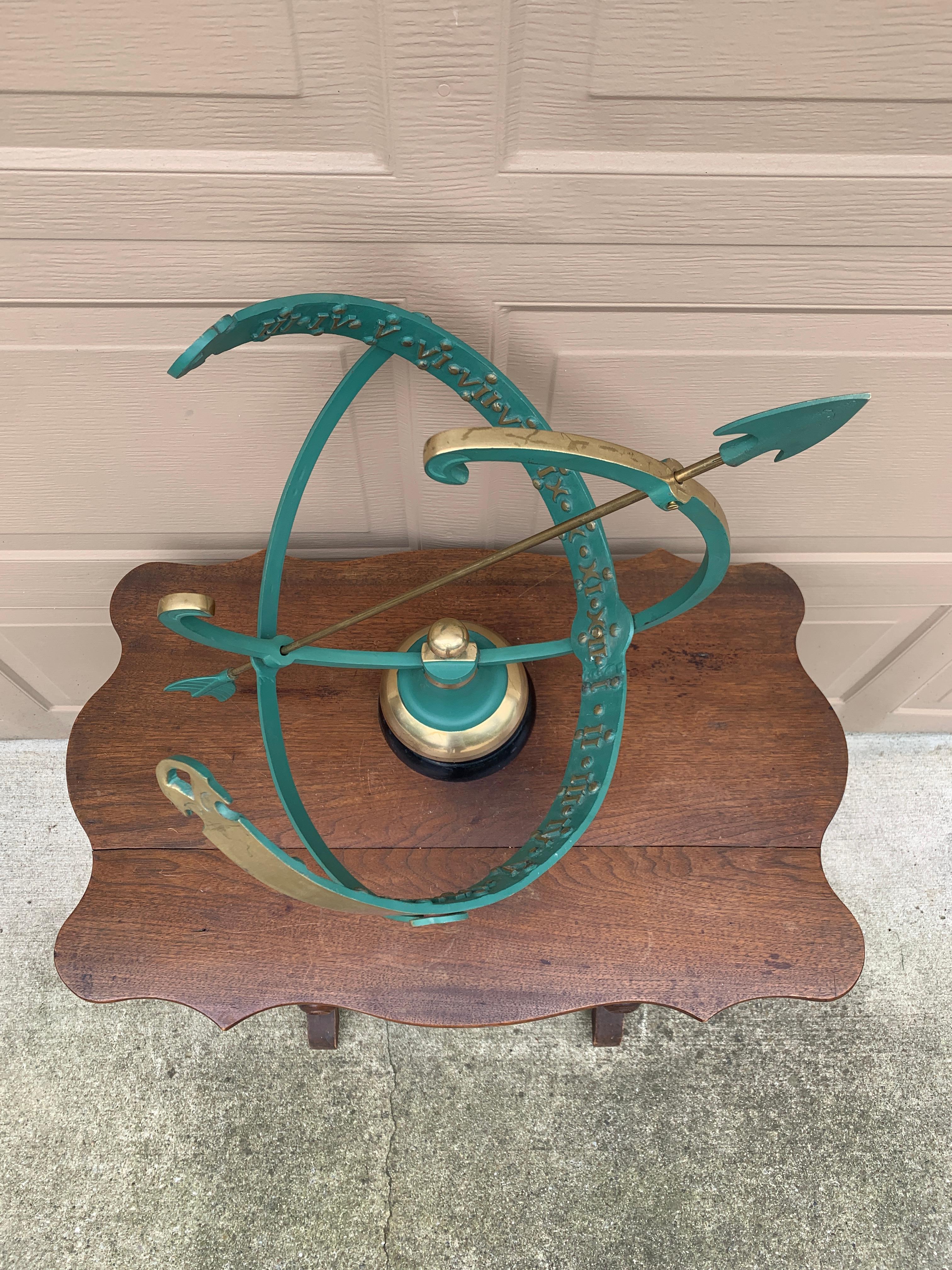 Vintage English Country Brass and Copper Garden Armillary Sundial In Good Condition In Elkhart, IN