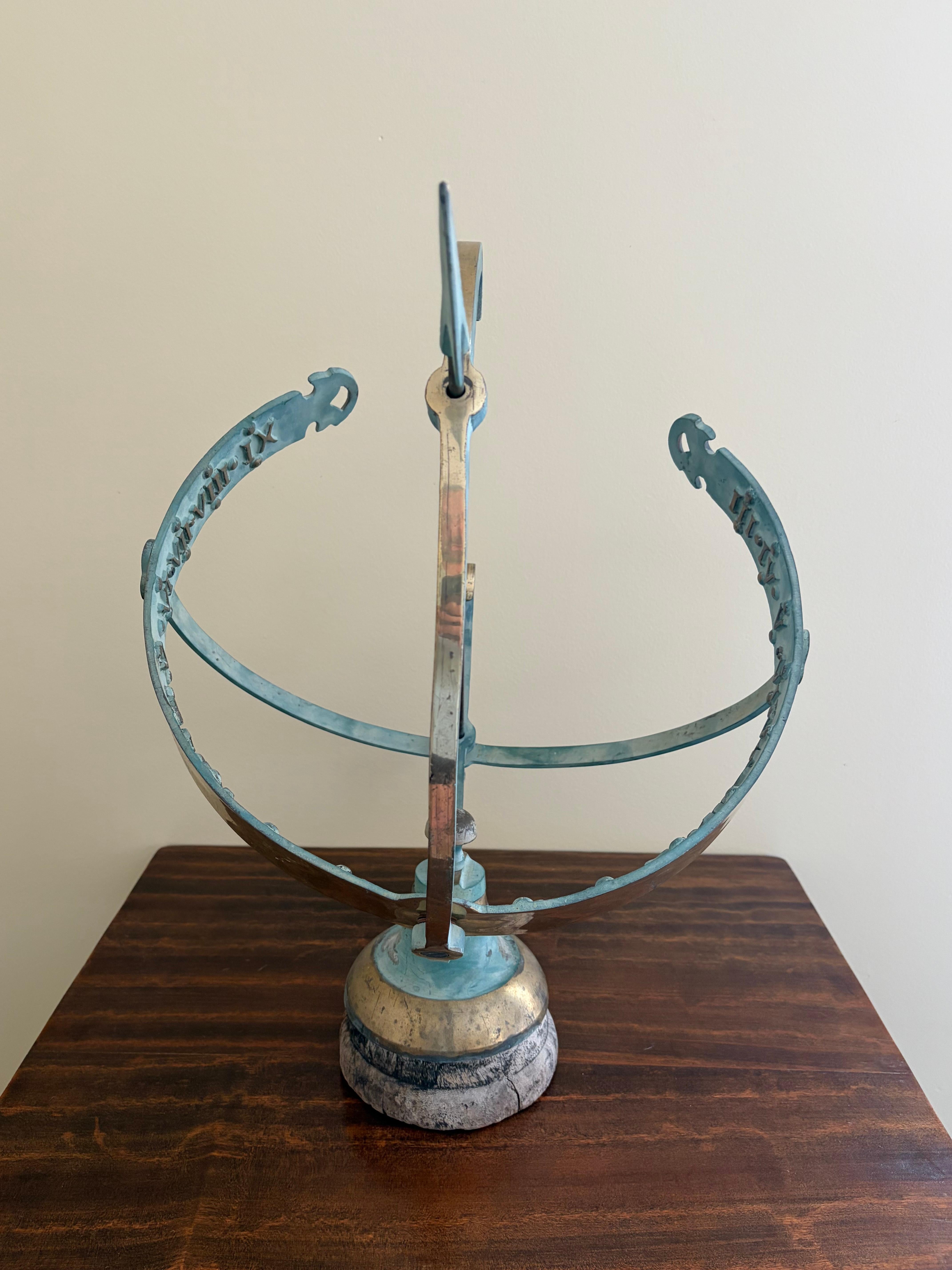 Vintage English Country Brass and Iron Verdigris Garden Armillary Sundial im Angebot 5