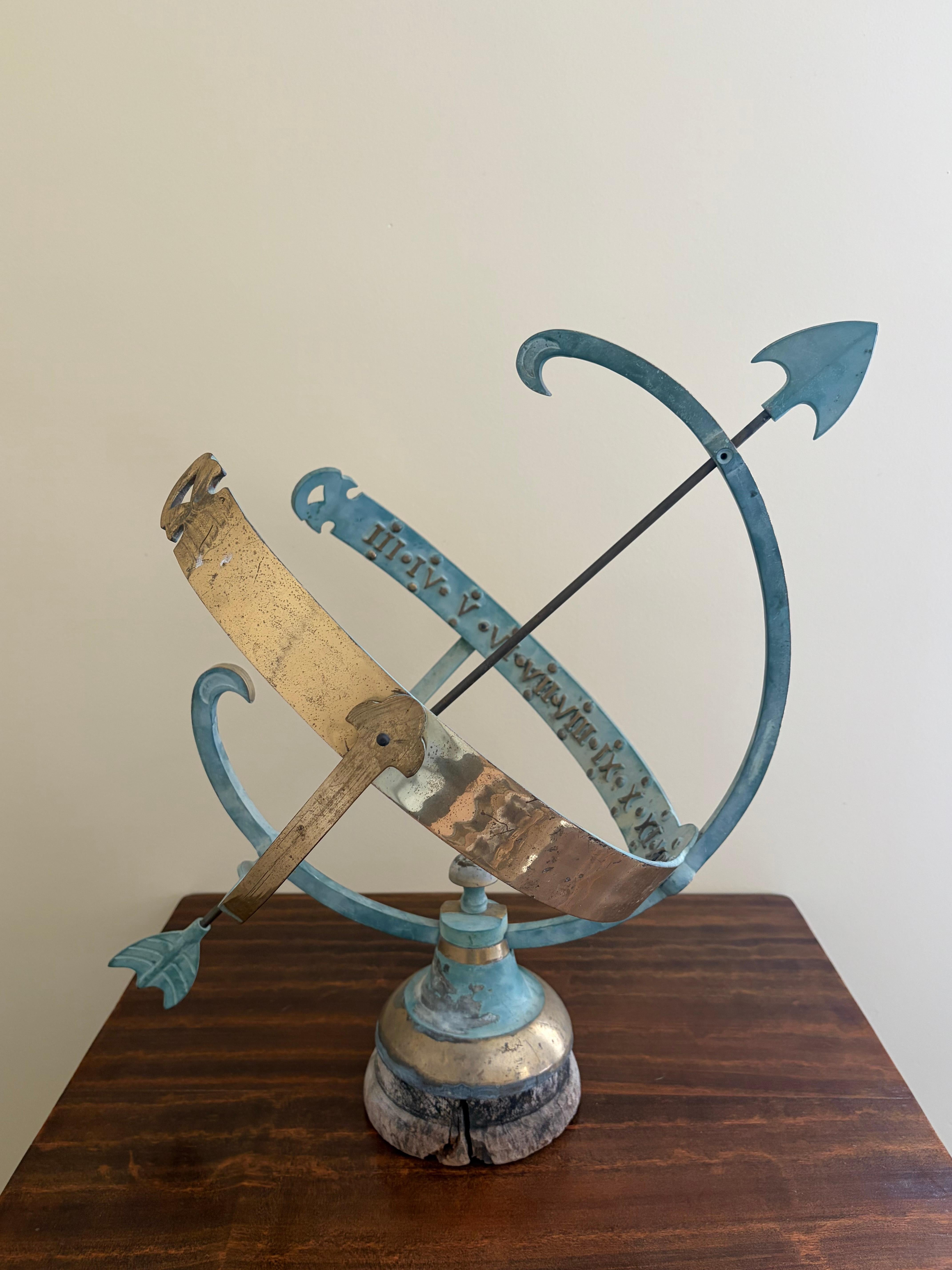 Vintage English Country Brass and Iron Verdigris Garden Armillary Sundial im Angebot 6
