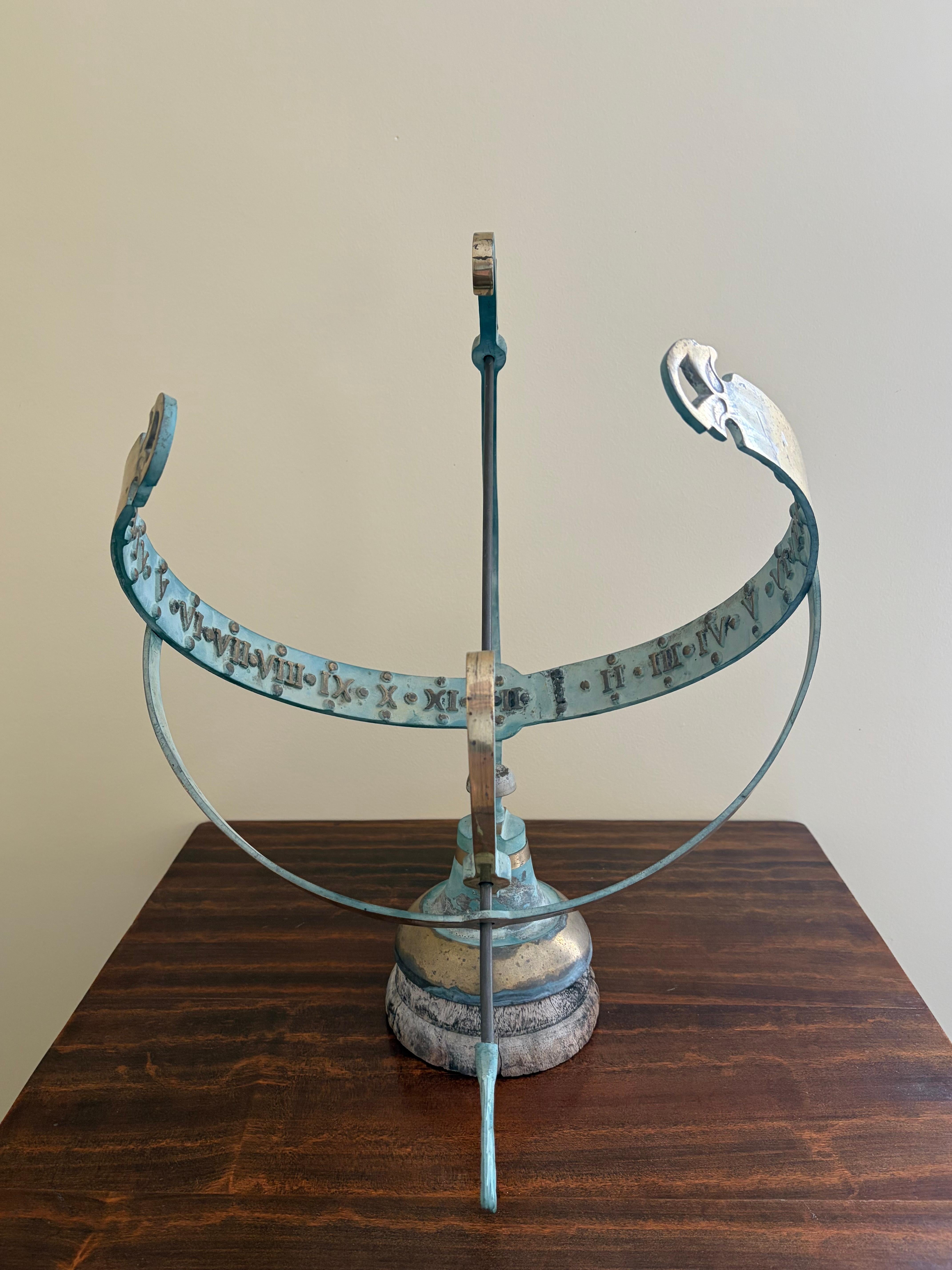Vintage English Country Brass and Iron Verdigris Garden Armillary Sundial im Angebot 7