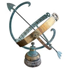 Vintage English Country Brass and Iron Verdigris Garden Armillary Sundial