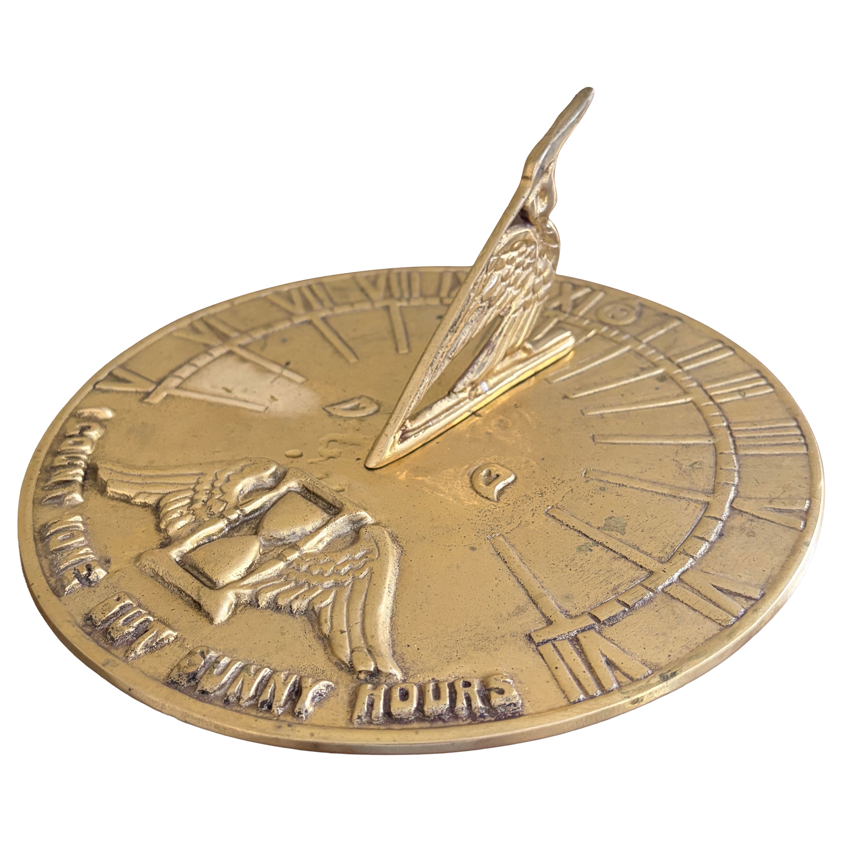 Cadran solaire de jardin en laiton Vintage English Country "I Only Count Sunny Hours" (Je ne compte que les heures ensoleillées)