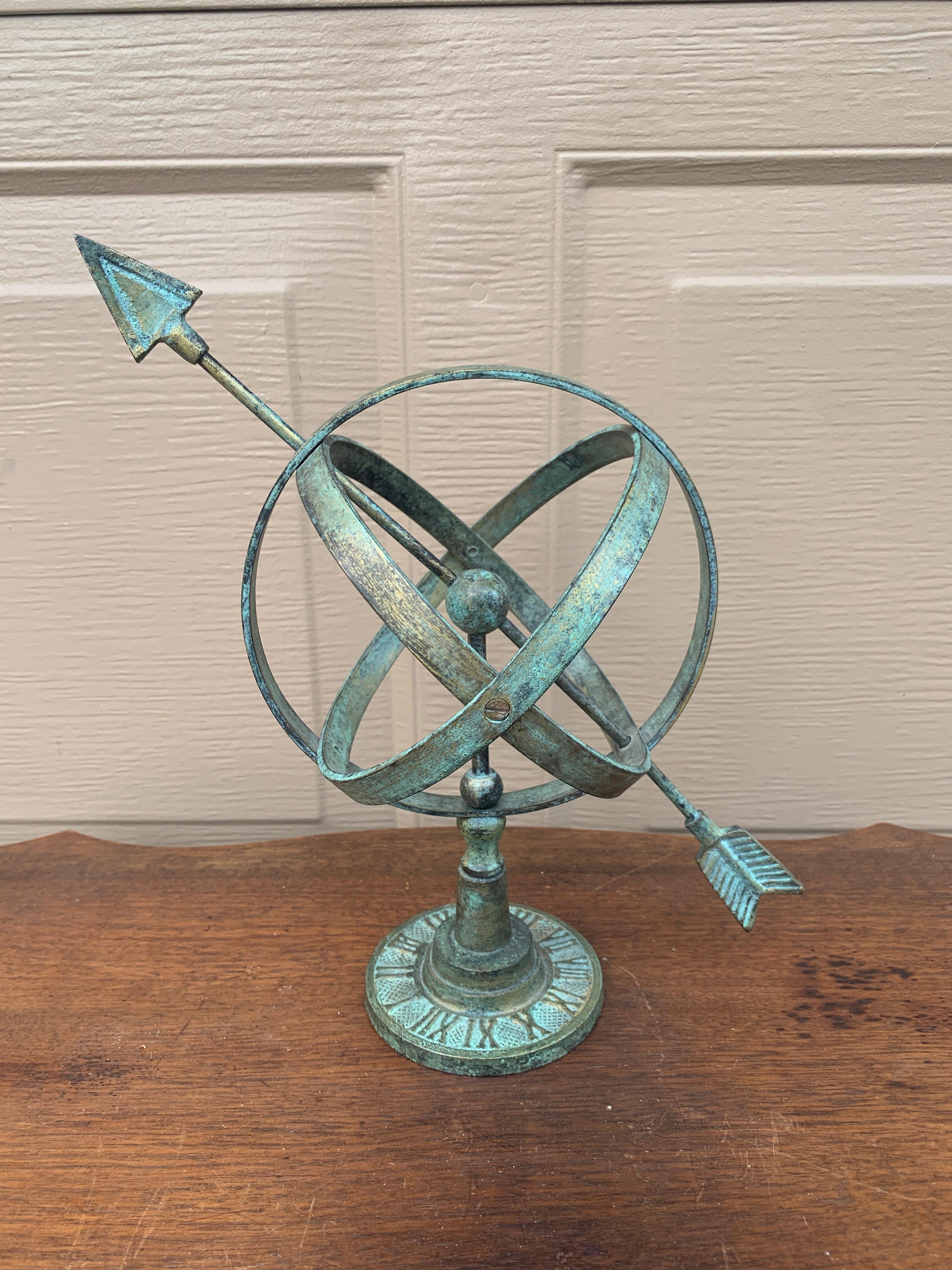 Vintage English Country Brass Verdigris Garden Armillary Sundial 4
