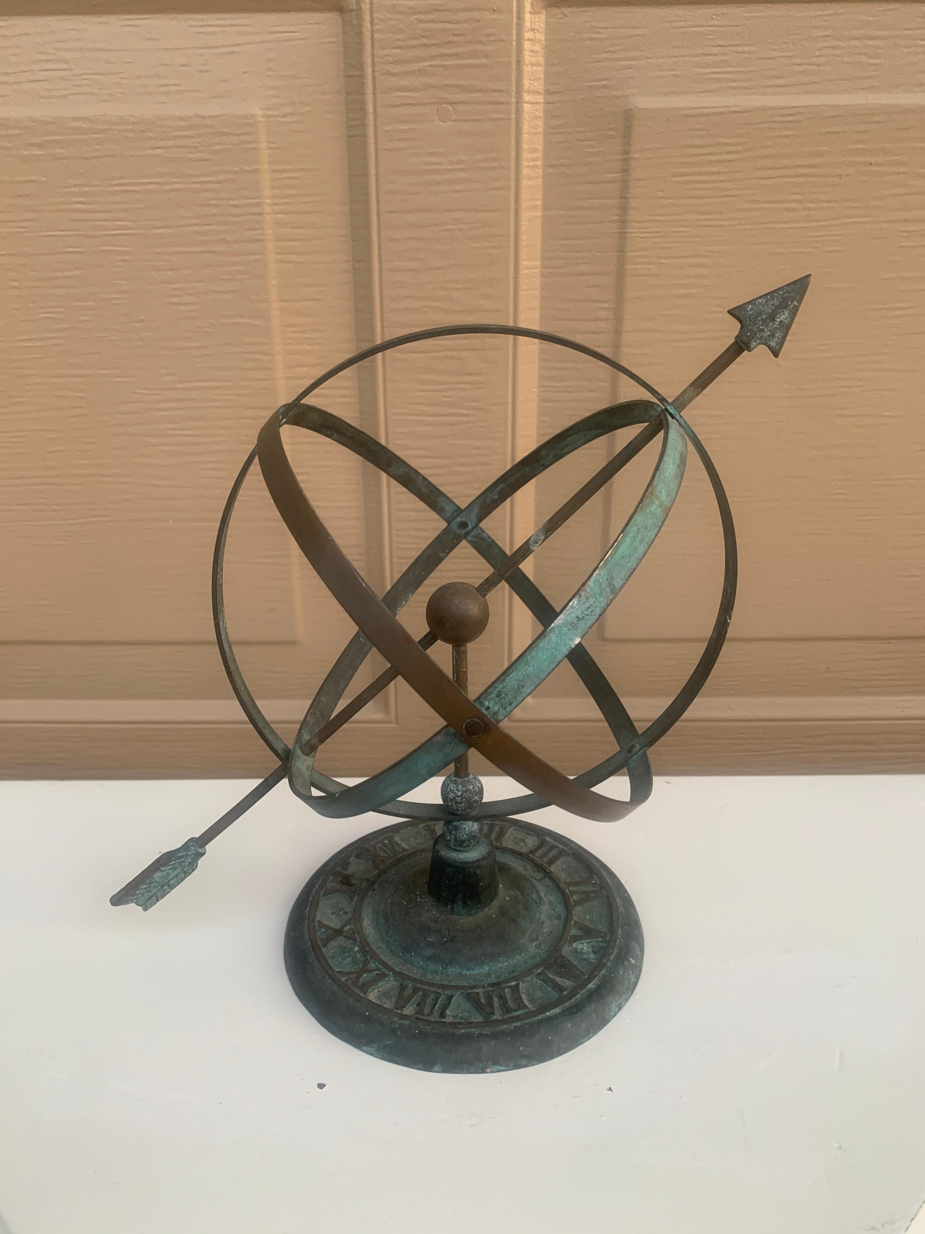 Cadran solaire armillaire de jardin en laiton Verdigris Vintage English Country en vente 3